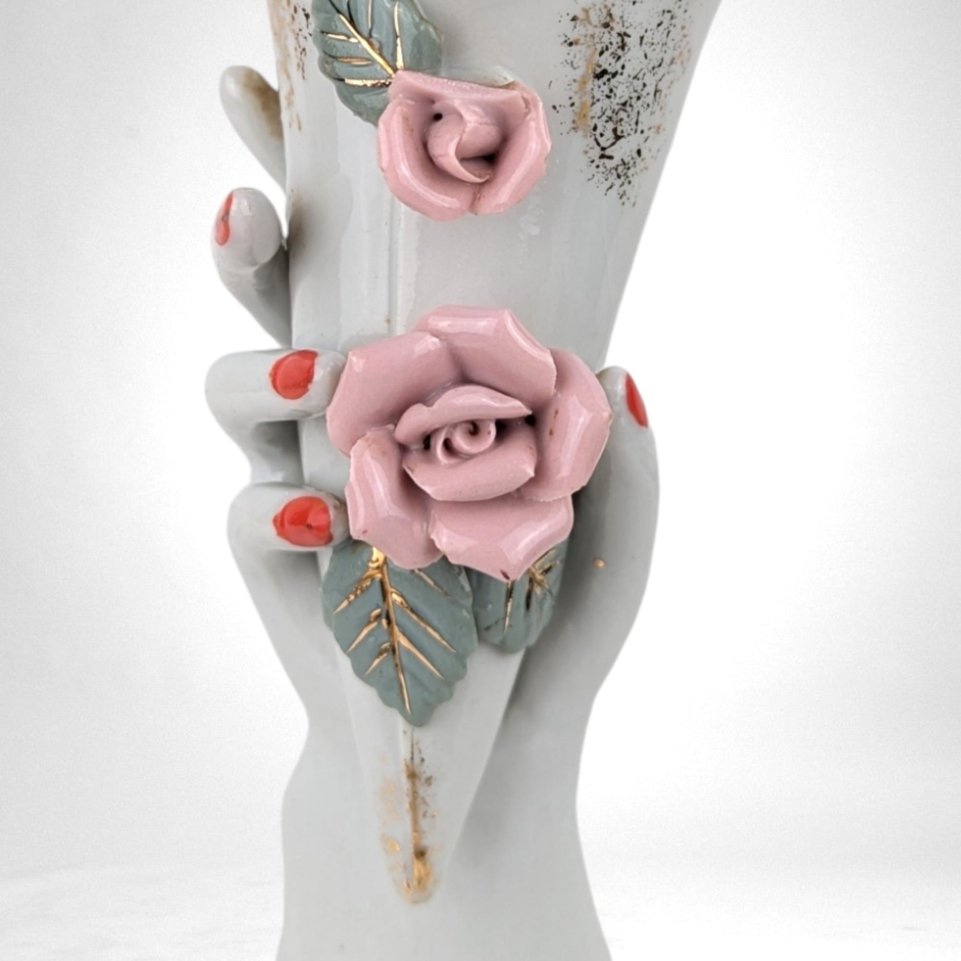Vintage Hand Holding Vase, Ceramic Floral Vase, Unique Flower Vase, Lady Hand Vase, Shabby Chic Decor, Cottagecore Decor, Mother's Day Gift