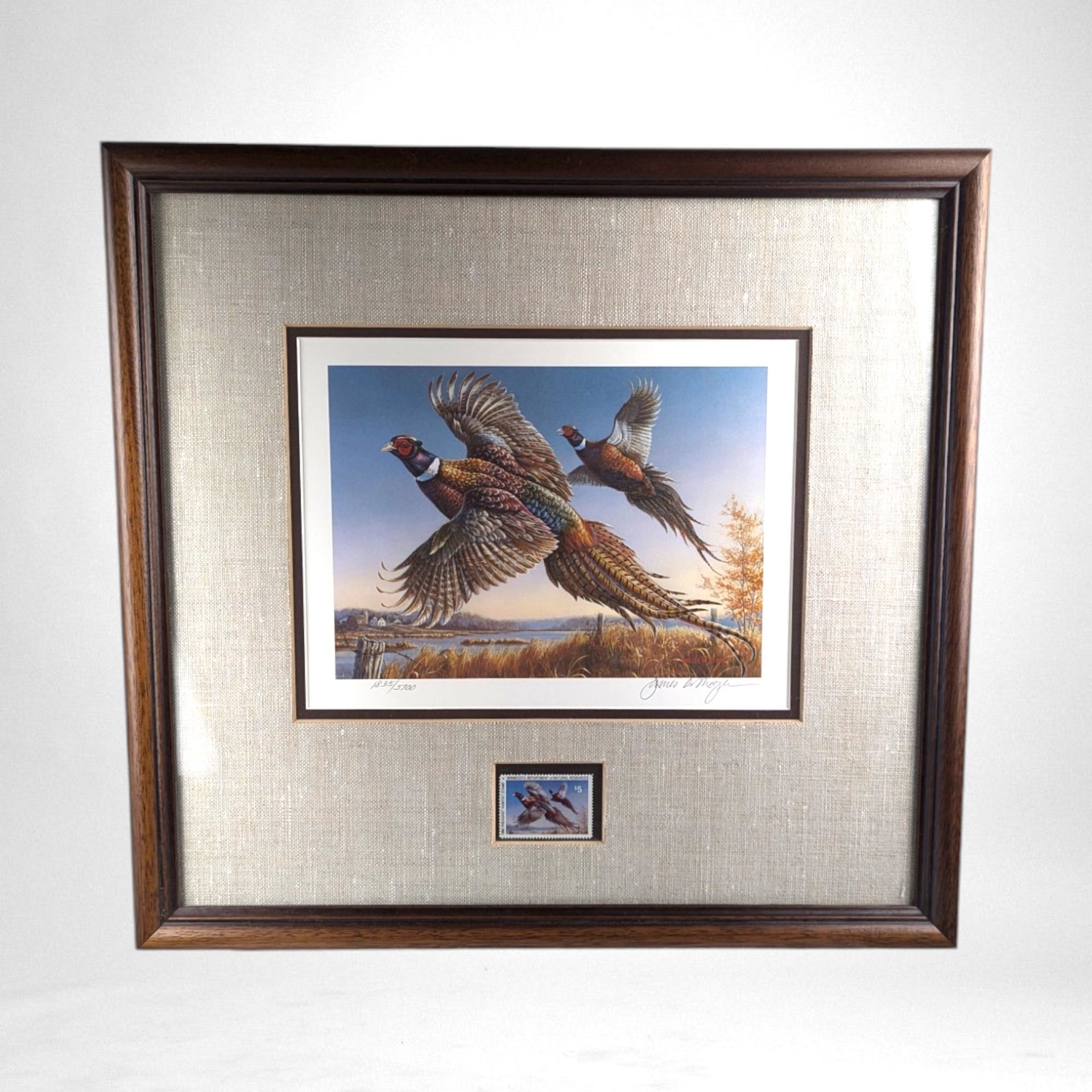 Vintage 1986 Minnesota Pheasant Stamp Print Framed, Signed James A. Meger, Wildlife Art, Hunting Decor, Cabin Decor, Gift for Hunter