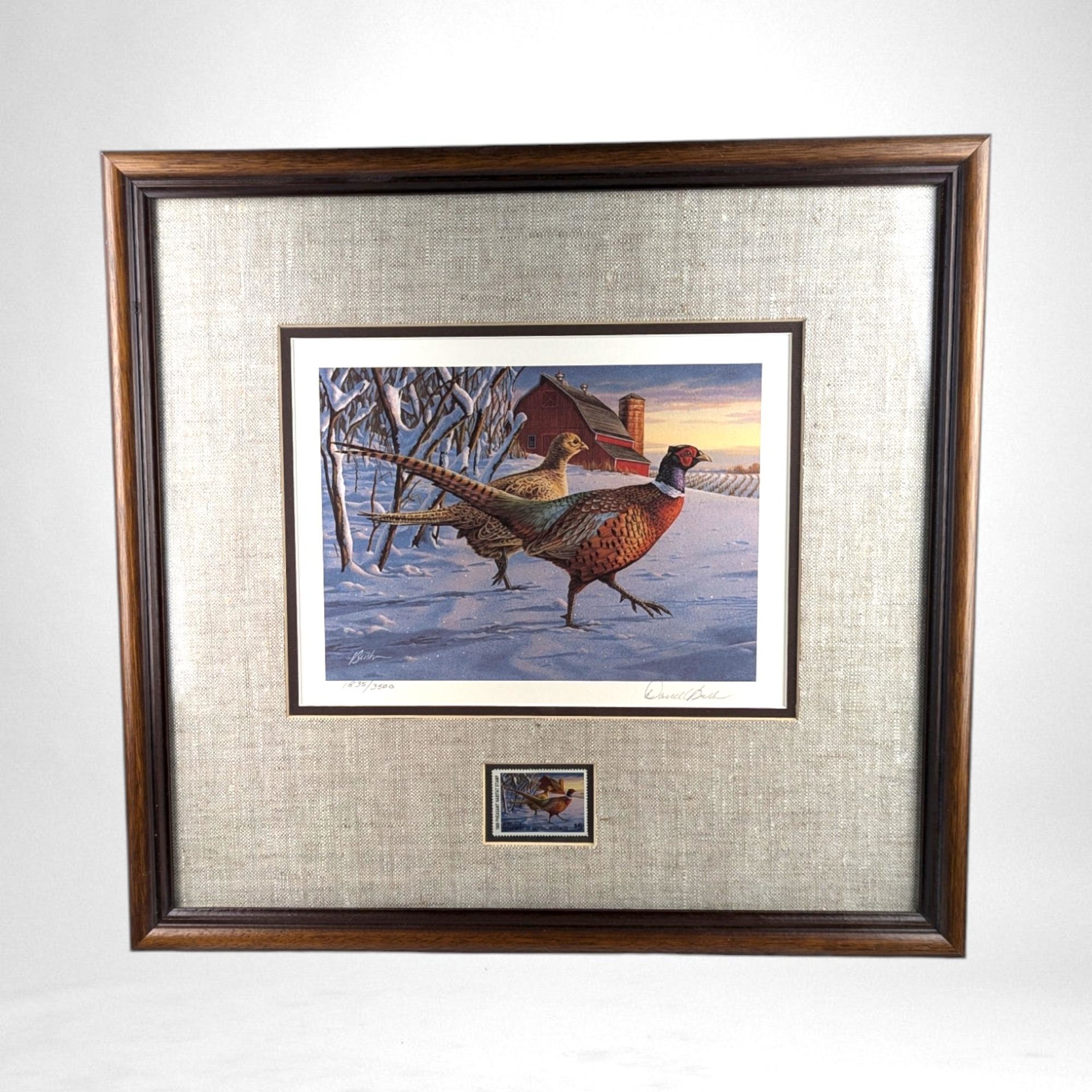 Vintage 1989 Minnesota Pheasant Habitat Stamp Print Framed, Signed David Chapman, Wildlife Art, Hunting Decor, Cabin Decor