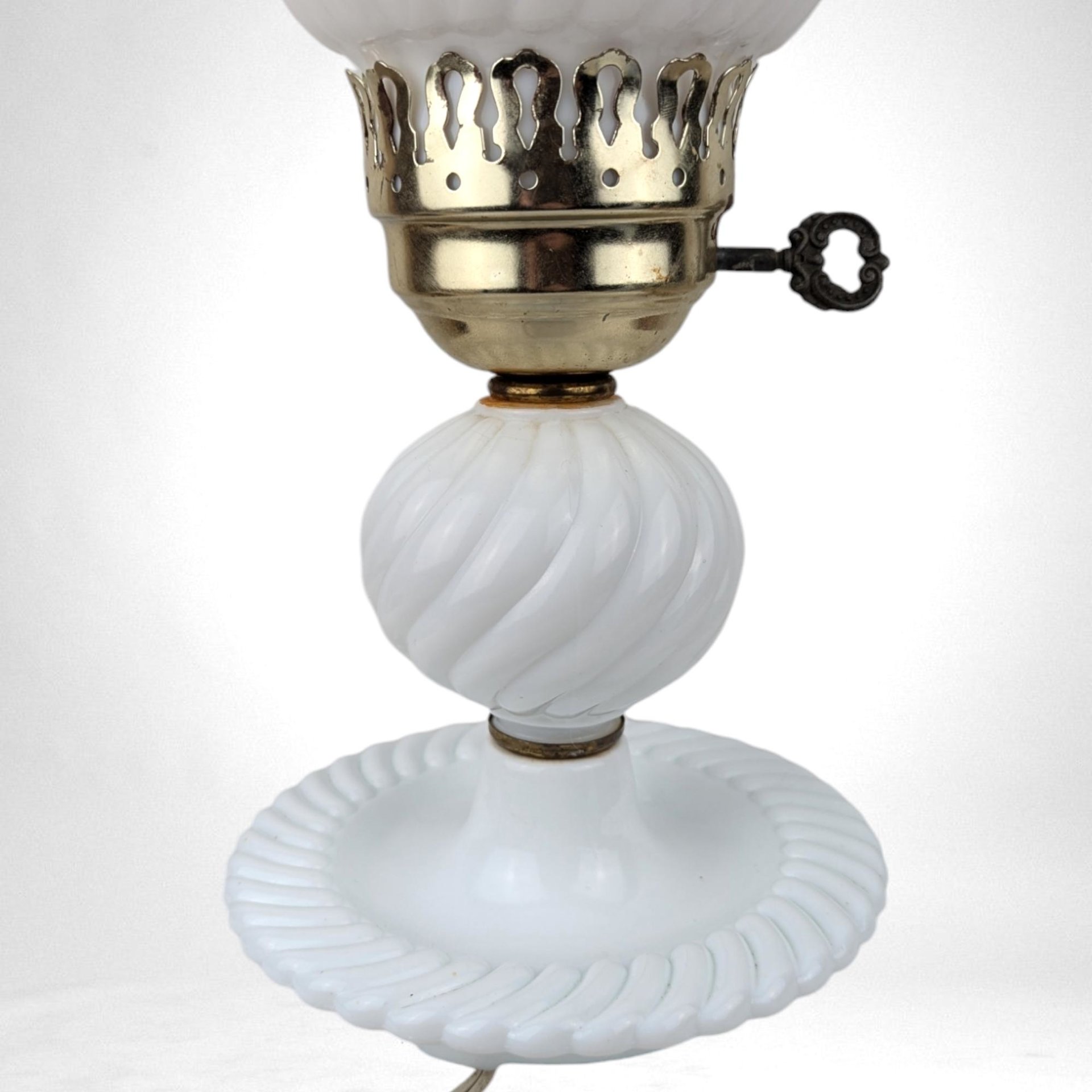 Vintage Milk Glass Lamp, Swirl, Boudoir Lamp, Bedside Lamp, Vanity Lamp, Farmhouse Chic, Cottagecore, 13.5" Tall, Rewiring Recommended