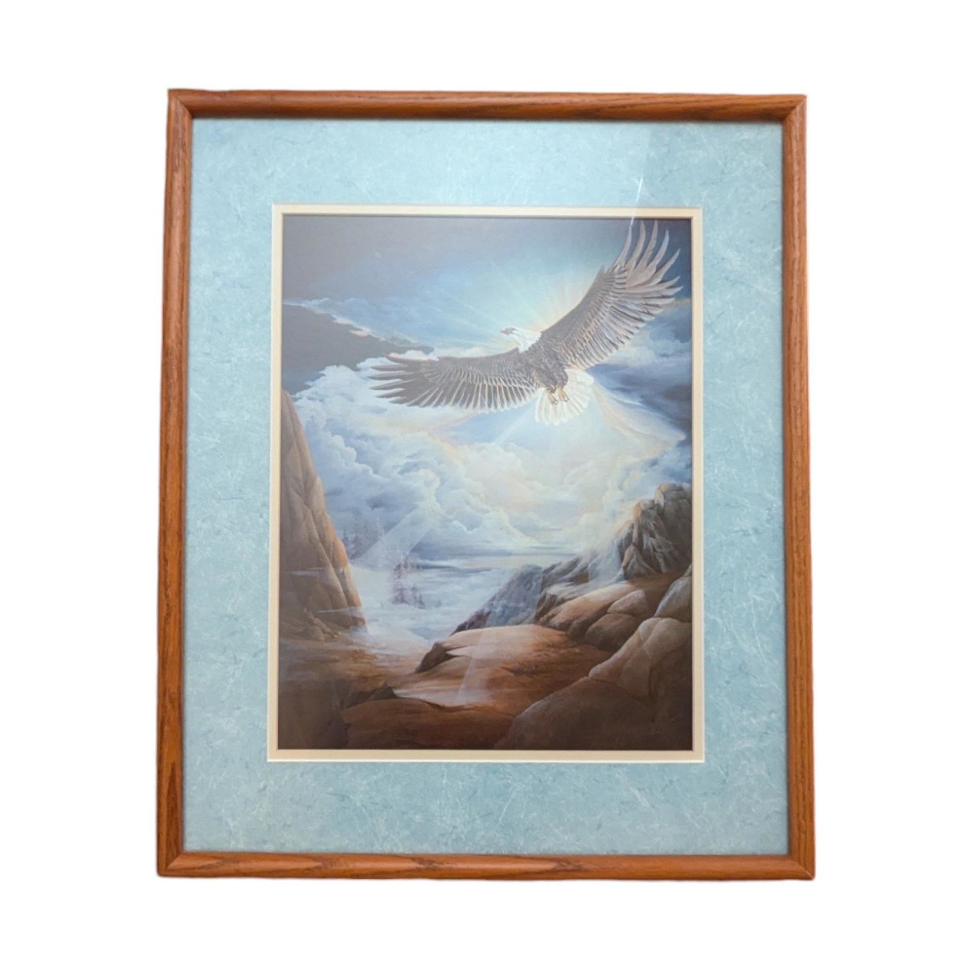 Vintage Dave Krech "On the Wings of Freedom" Framed Eagle Print, Wildlife Art, Inspirational Home Decor, American Bald Eagle | 23x19