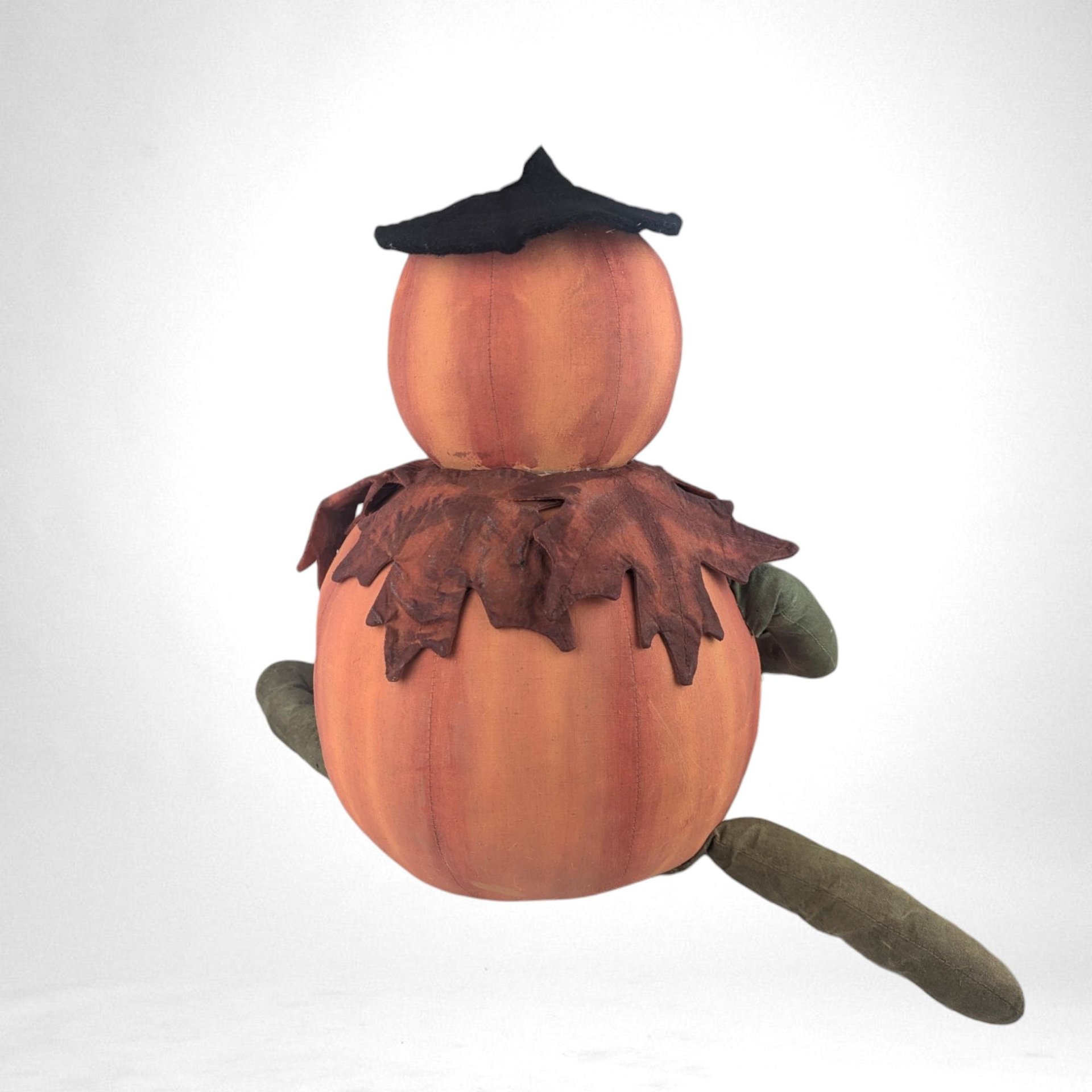 Vintage Handmade Folk Art Pumpkin and Bat Plush Figure, 17", Creepy Cute Halloween Decor, Fall Decor, One-of-a-Kind Gift