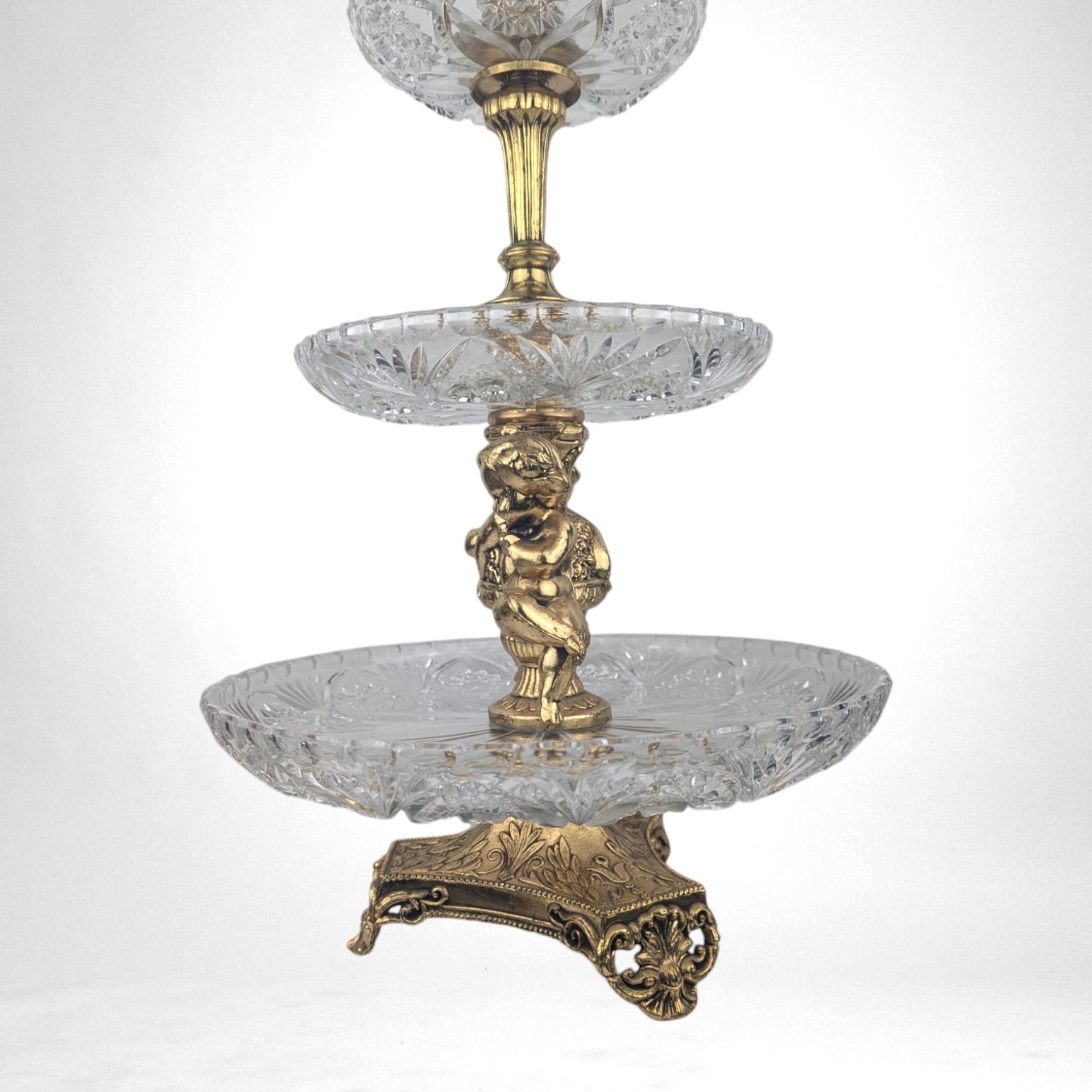 Vintage 3-Tier Brass & Glass Cherub Serving Stand, 18" High, Dessert Stand, Wedding Centerpiece, Unique Home Decor