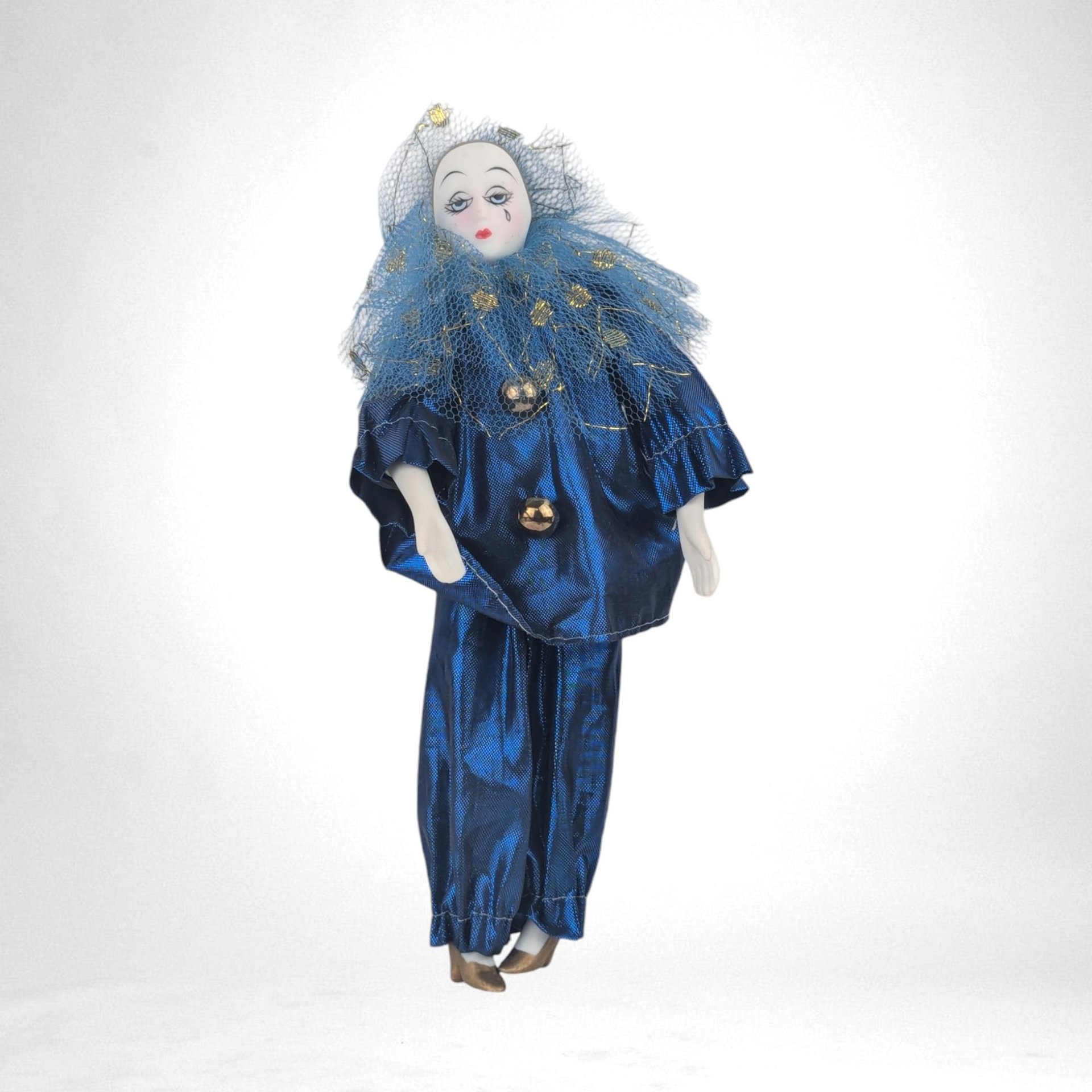Vintage Pierrot Clown Figurine in Blue, 7.5" Tall, Sad Clown Decor, Collectible Clown, Mime Figurine, Gift for Clown Collector