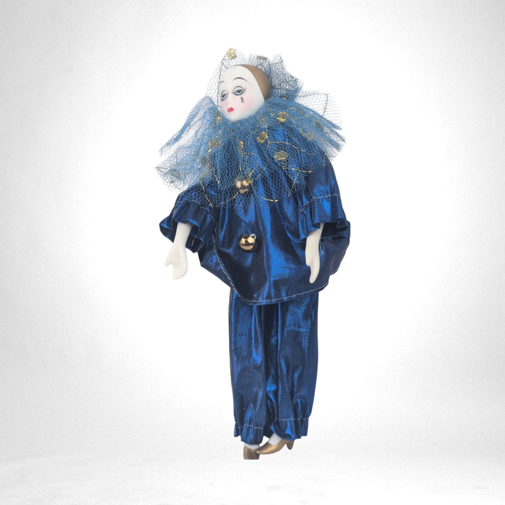 Vintage Pierrot Clown Figurine in Blue, 7.5" Tall, Sad Clown Decor, Collectible Clown, Mime Figurine, Gift for Clown Collector