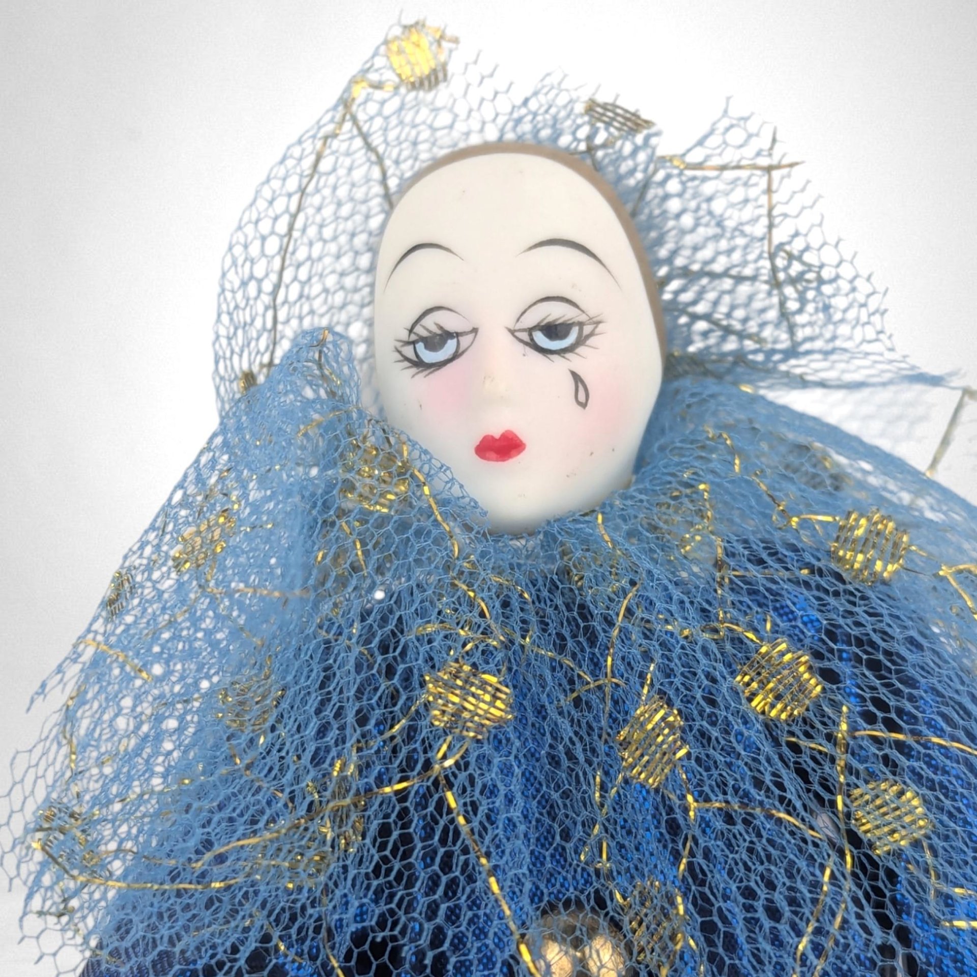 Vintage Pierrot Clown Figurine in Blue, 7.5" Tall, Sad Clown Decor, Collectible Clown, Mime Figurine, Gift for Clown Collector