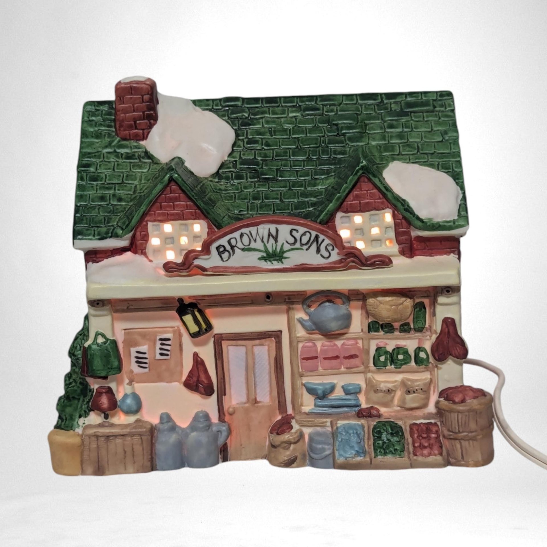 Vintage 1990 Rex and Lee Brown Sons Village House | Lighted Christmas Village | Ceramic Christmas House | Holiday Decor