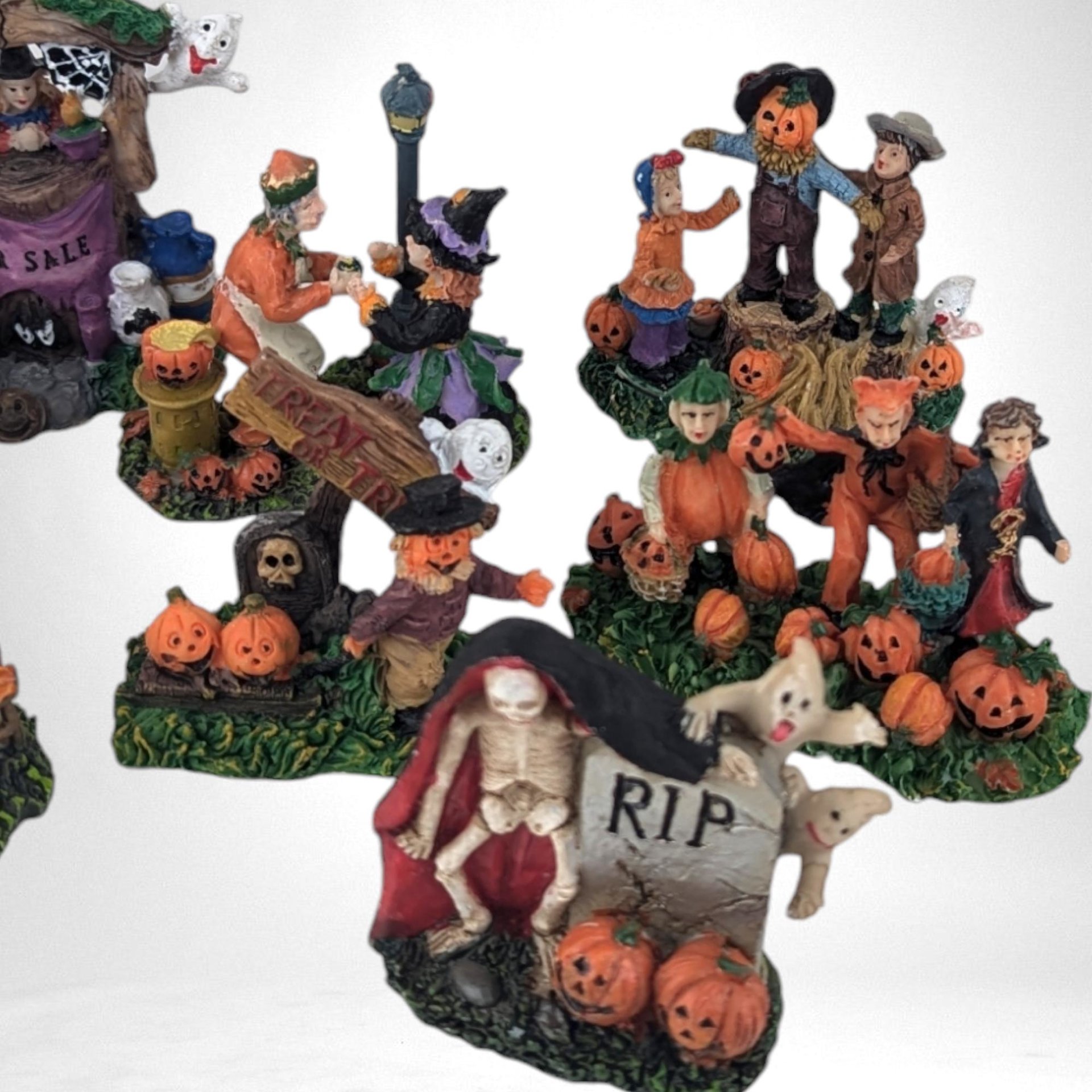 Vintage Halloween Village Accessories | Spooky Town Collection | Resin Figures | Halloween Decor