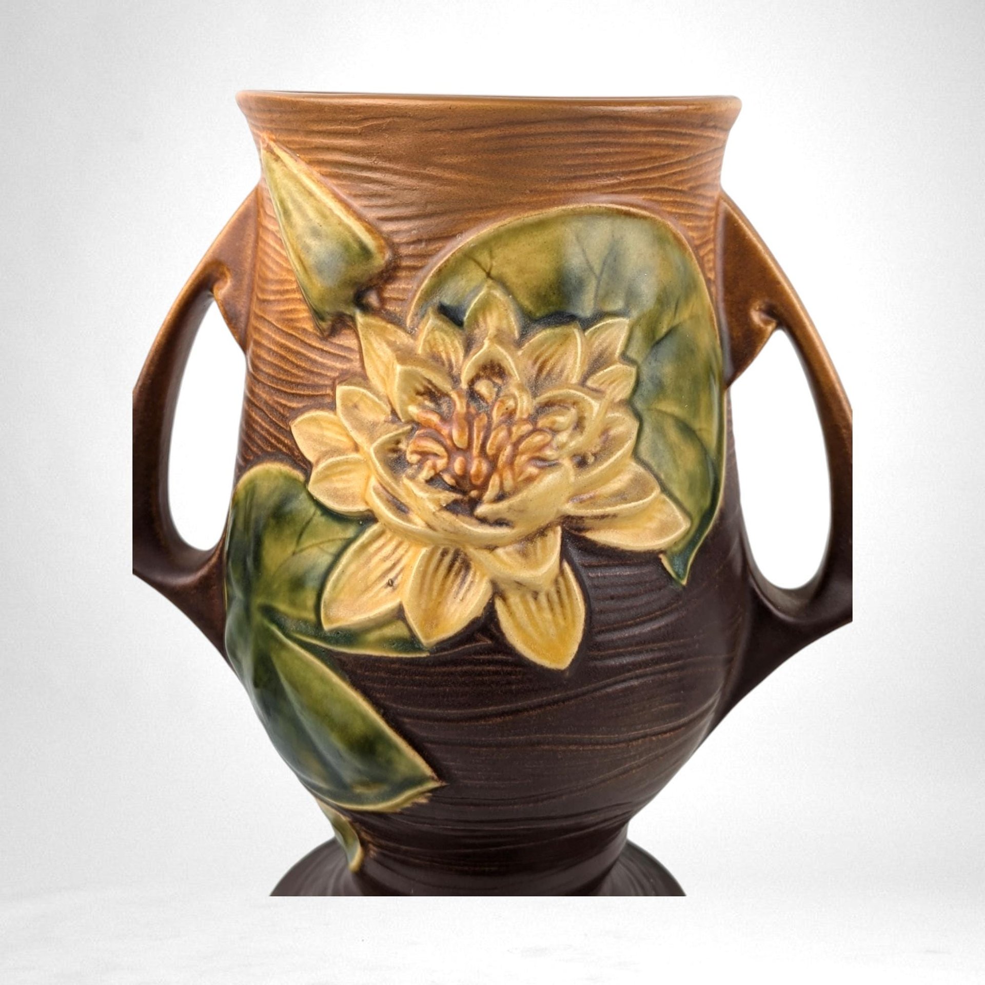 Vintage Roseville Waterlily Brown Vase | 9" Tall | 78-9 Shape | Art Pottery | Home Decor | Gift for Collector