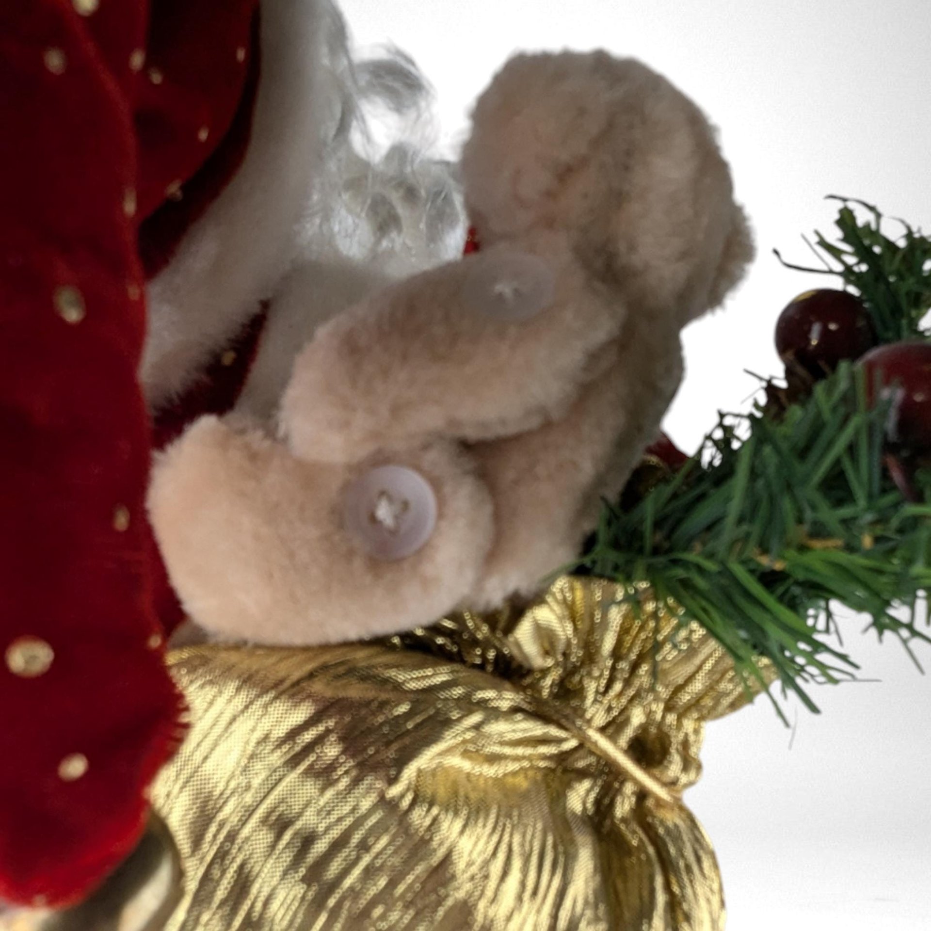Vintage Standing Santa Claus Figure with Wreath and Teddy Bear | 18" Porcelain Hands and Feet | Christmas Decor