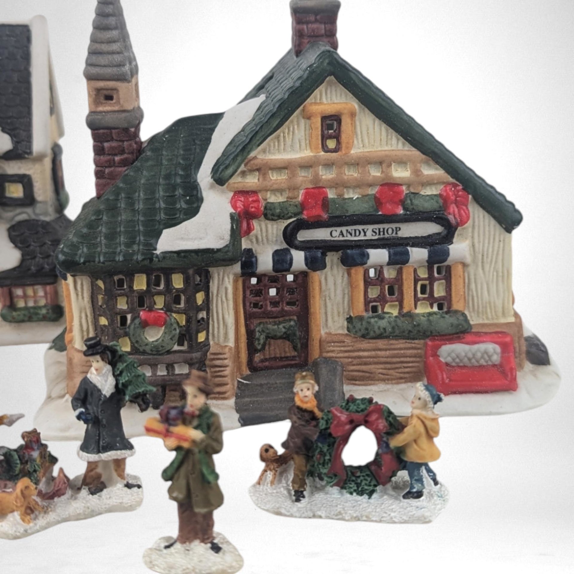 Vintage Victorian Village Candle Holder Set, Christmas Village, Ceramic Houses, Figurines, Holiday Decor, Table Centerpiece, Mantle Decor