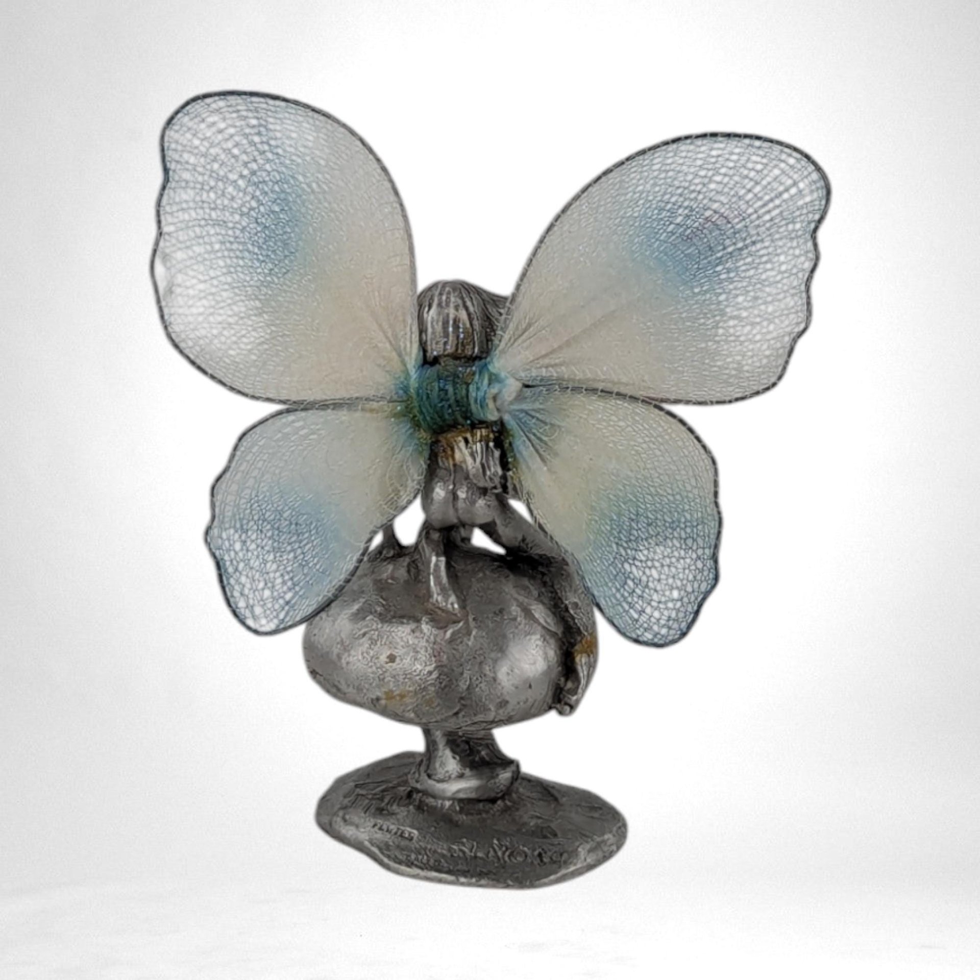Vintage Pewter Fairy on Mushroom Figurine, Collectible Fantasy Decor, Gift for Fairy Lovers