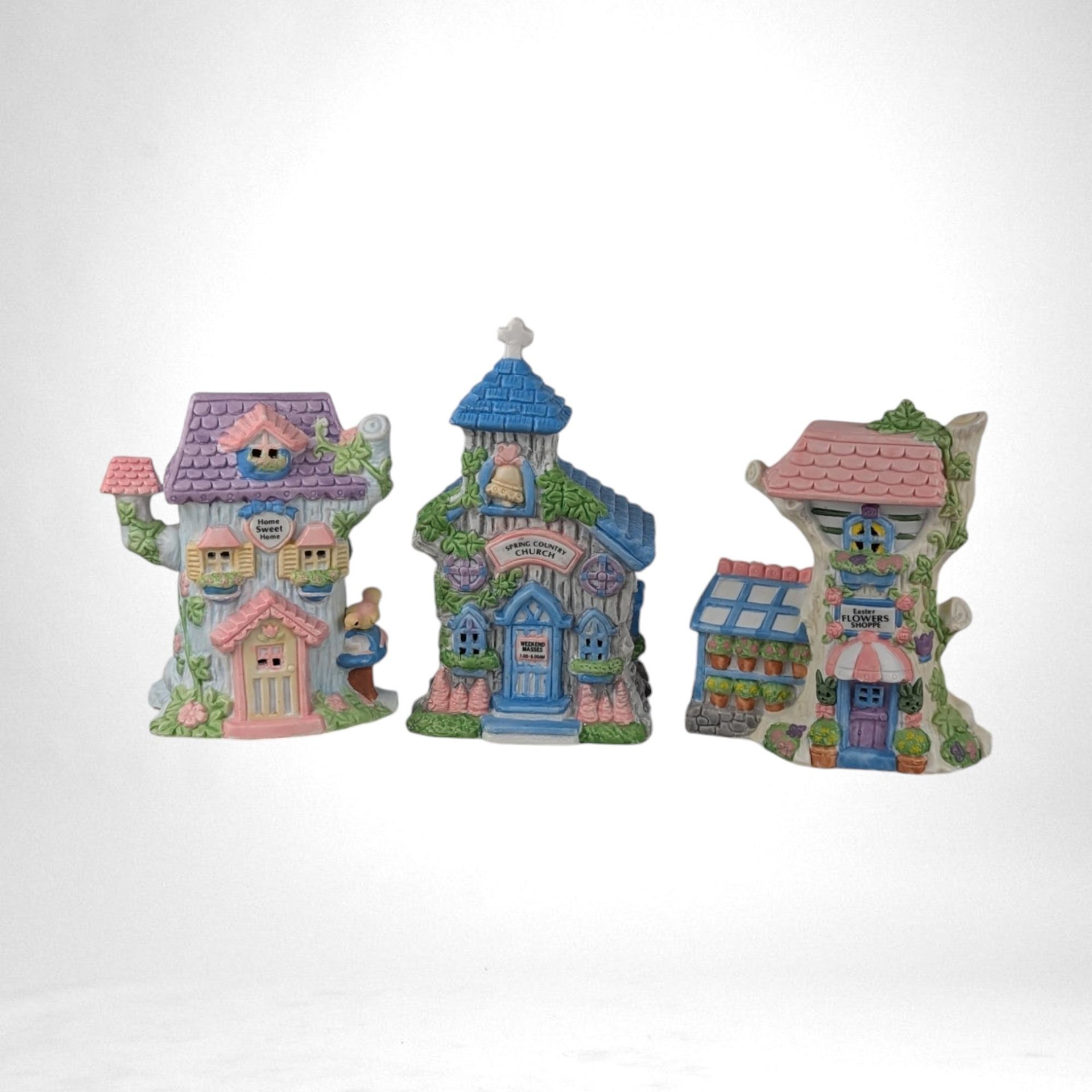 Ceramic Easter Village Houses, Set of 3 Light Up Easter Decor, Easter Decorations, Spring Decor, Easter Bunny Village, Gift for Collector