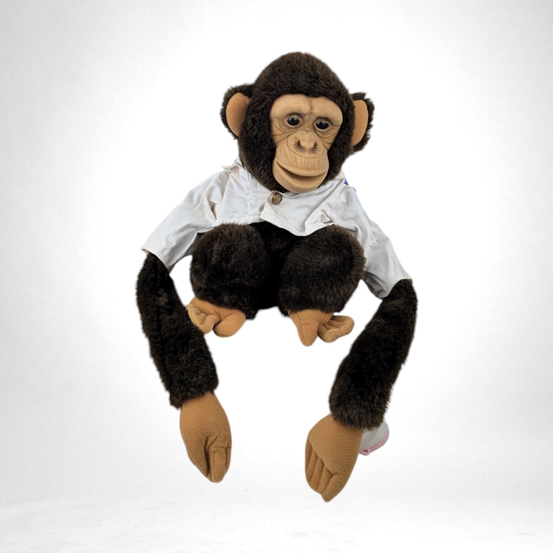 Vintage 1990s Childs Playmate Monkey Hand Puppet, 12", Brown Fur, Stuffed Toy