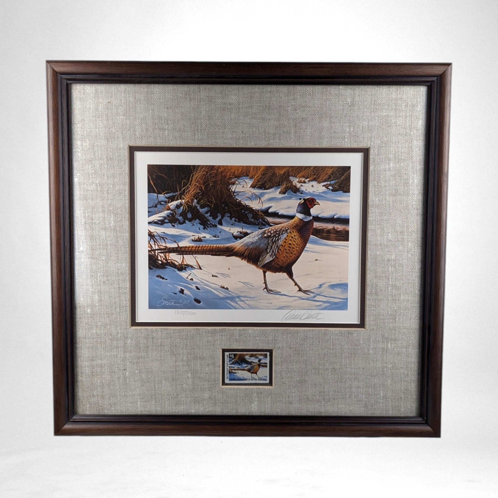 Vintage 1988 Minnesota Pheasant Habitat Stamp Print Framed, Signed Daniel Smith, Wildlife Art, Hunting Decor, Cabin Decor, Gift for Hunter