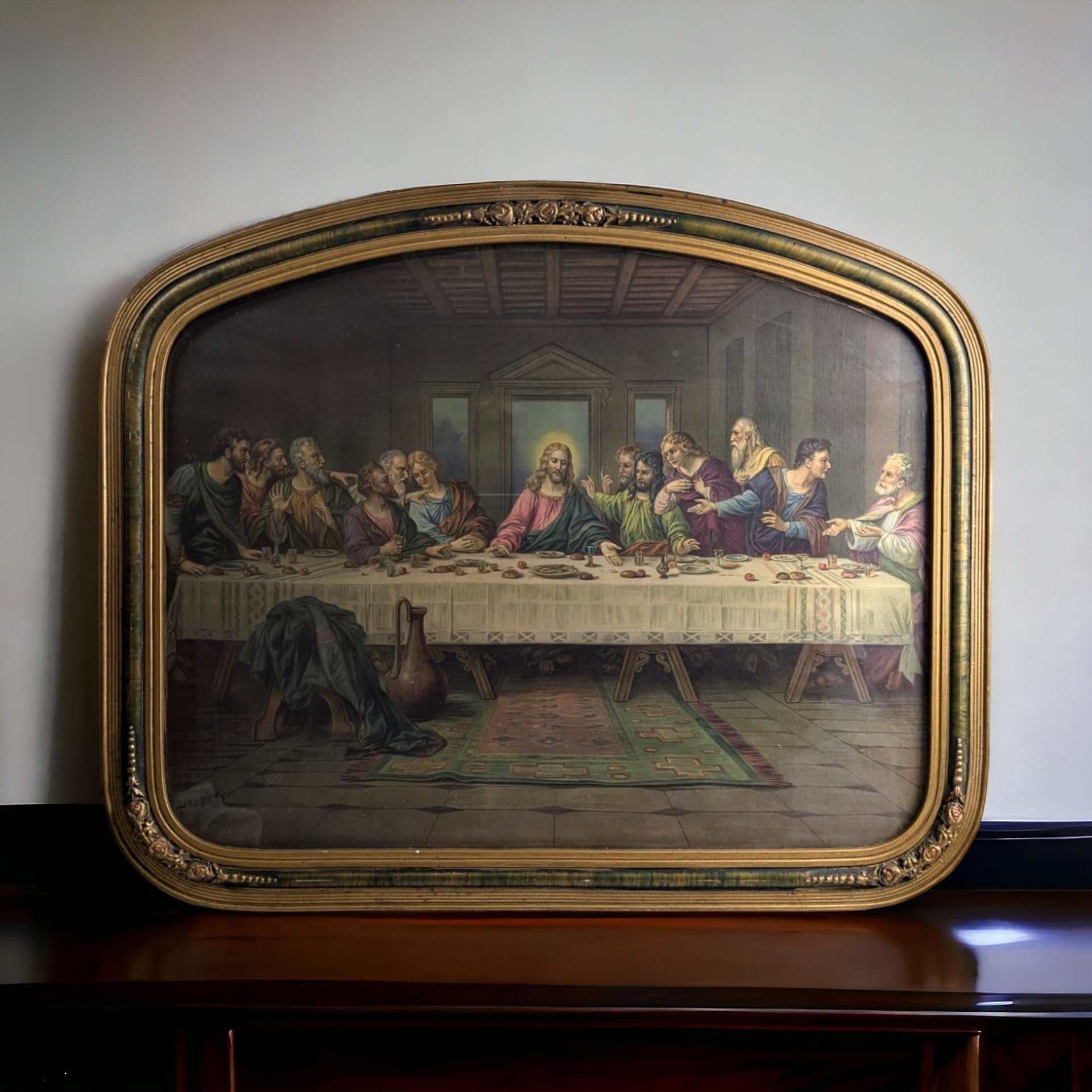 Vintage Bronozetti Last Supper Framed Print,  Religious Wall Art,  Christian Decor,  Vintage Home Decor,  Dining Room Art, 18.5x22.5"