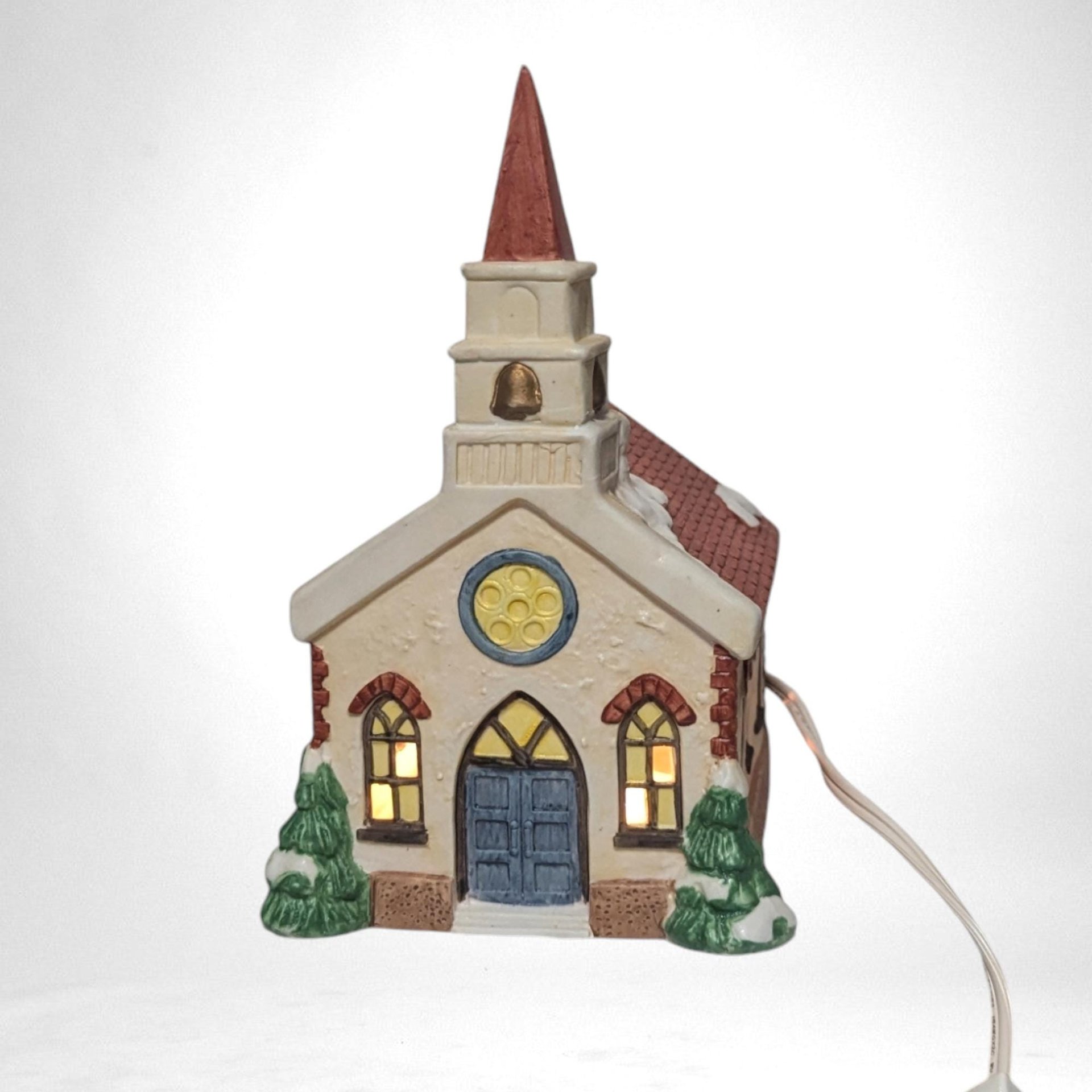 Vintage 1991 Ceramic Saint Mary's Church Village House | Lighted Christmas Village Building | Holiday Decor | Collectible Figurine