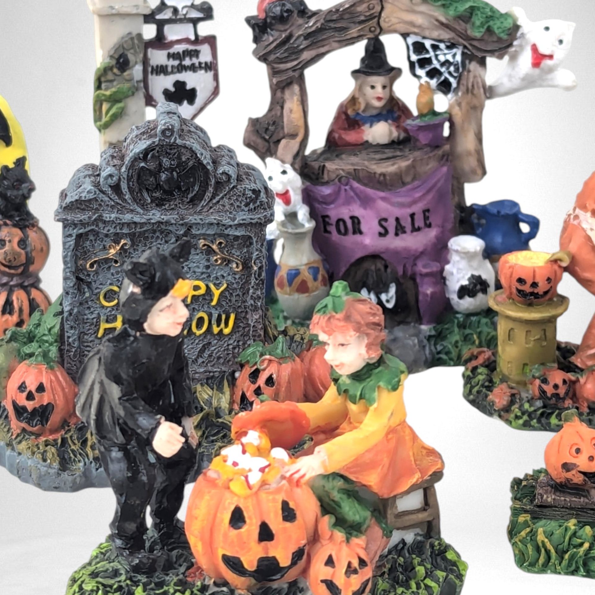 Vintage Halloween Village Accessories | Spooky Town Collection | Resin Figures | Halloween Decor