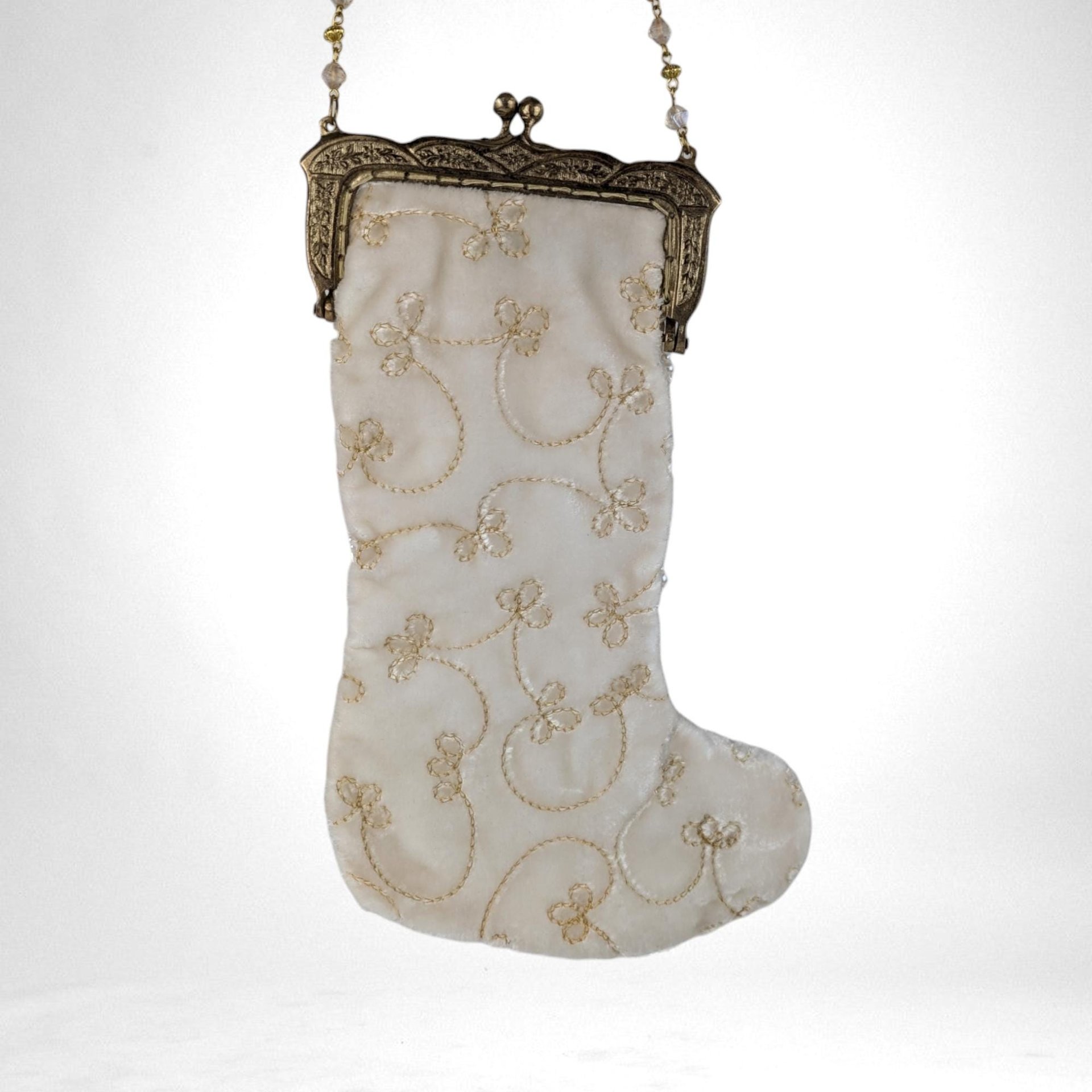 Vintage Mark Roberts Stocking Shaped Bag, Beaded Evening Bag,  Christmas Purse, Holiday Bag,  Unique Gift for Her
