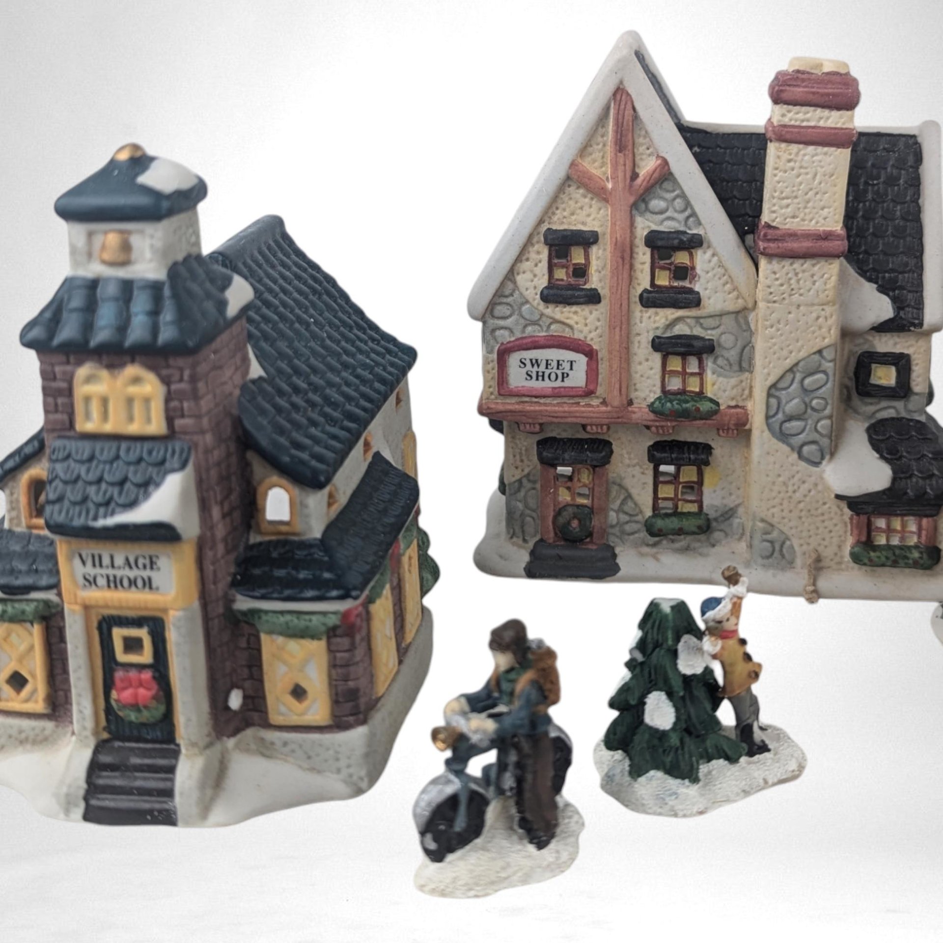 Vintage Victorian Village Candle Holder Set, Christmas Village, Ceramic Houses, Figurines, Holiday Decor, Table Centerpiece, Mantle Decor