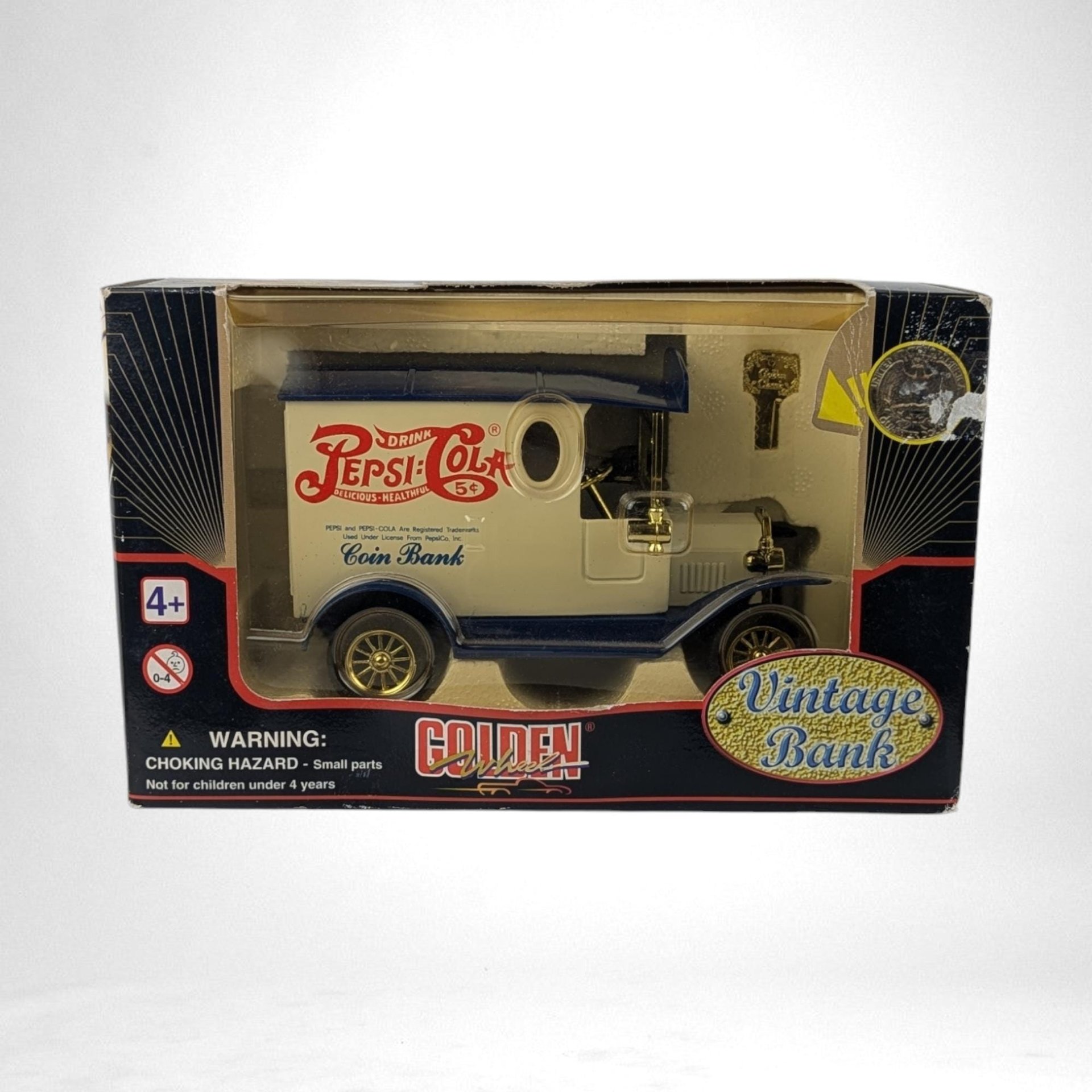 Vintage 1987 Golden Wheel Pepsi Cola Die Cast Locking Bank | Collectible Pepsi Truck | Retro Advertising Memorabilia