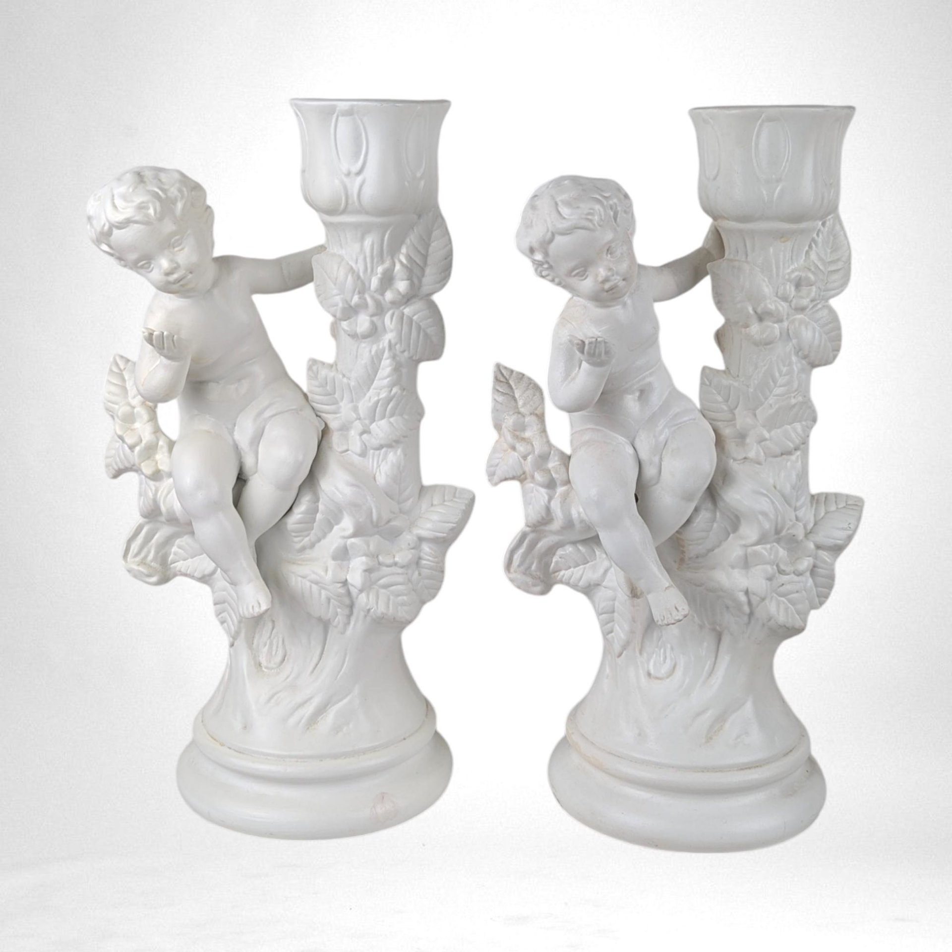 Vintage Holland Mold Cherub Candlestick Holders | Pair of Porcelain Cherubs | Angel Candle Holders | Romantic Home Decor | Wedding Decor