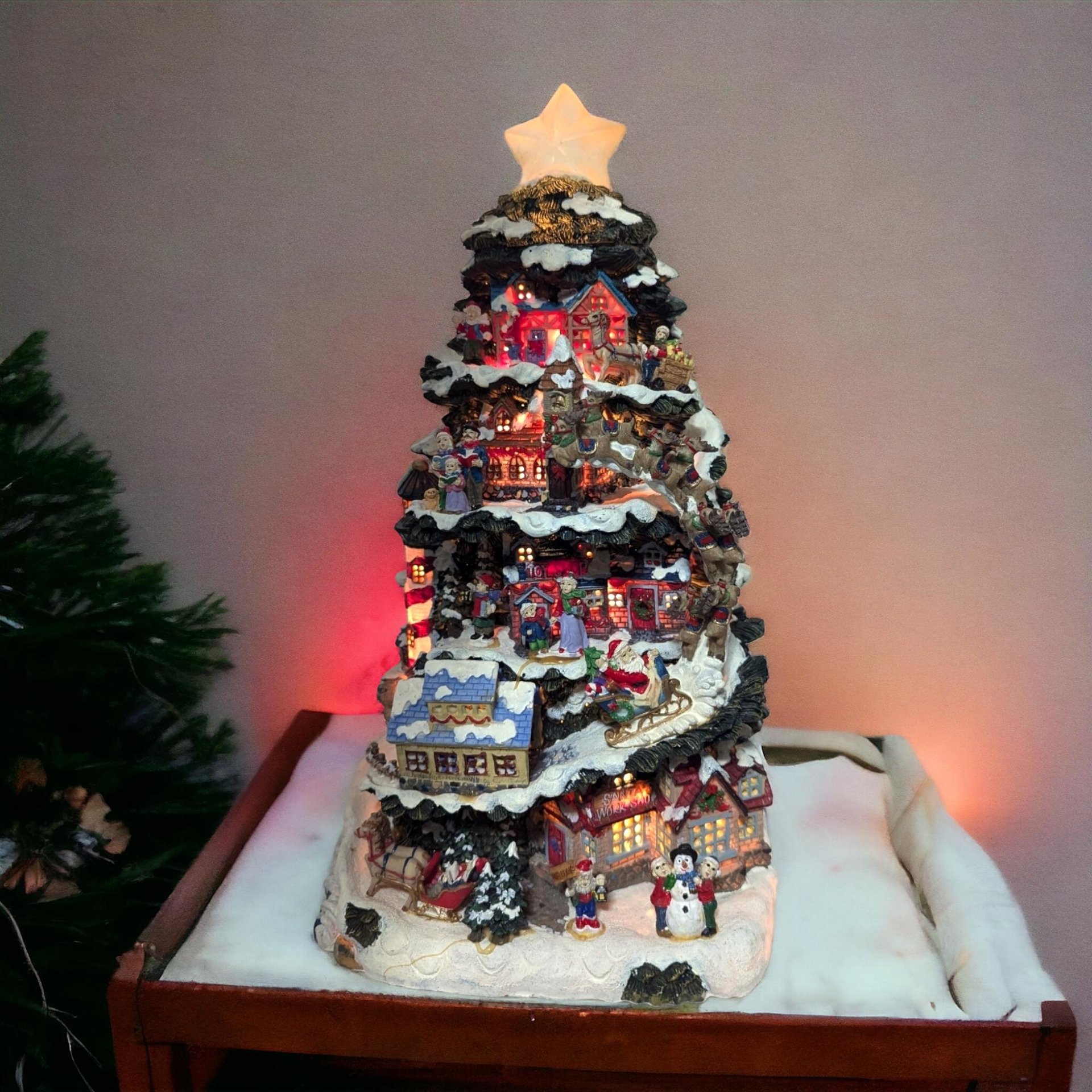 Vintage Kmart Trim A Tree Lighted Christmas Tree Village |  Christmas Village Scene |  Holiday Decor |  Tabletop Christmas Tree | 13.5"