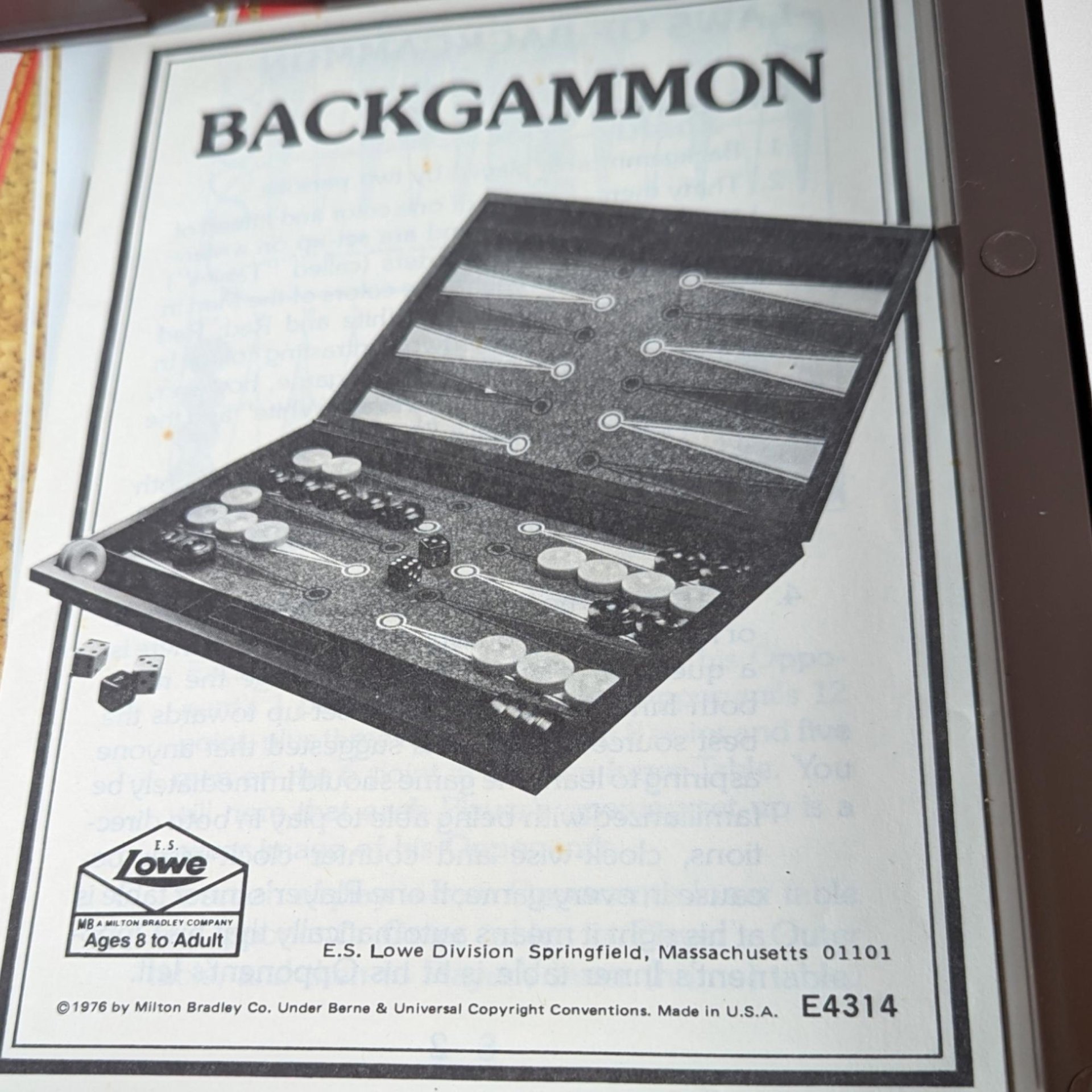 Vintage 1976 E.S. Lowe Tournament Backgammon Game | Complete with Instructions | Retro Board Game |  Classic Game