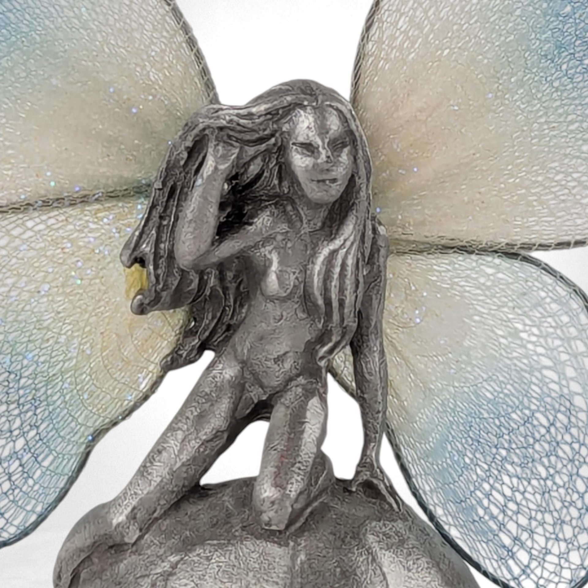 Vintage Pewter Fairy on Mushroom Figurine, Collectible Fantasy Decor, Gift for Fairy Lovers