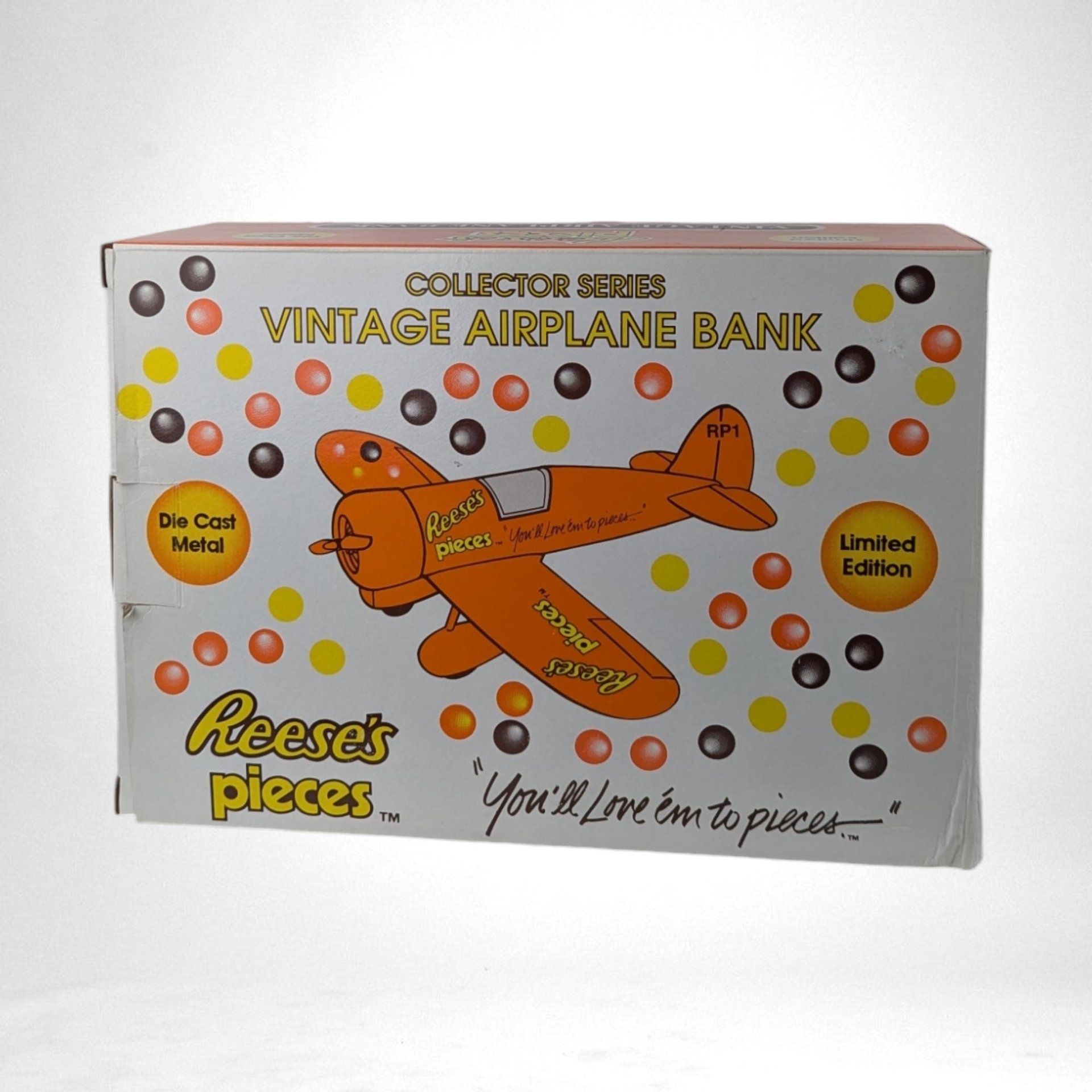 Vintage 1992 Reese's Pieces Airplane Bank, SpecCast Metal Bank, Collectible Airplane, Candy Advertising, Gift for Pilot