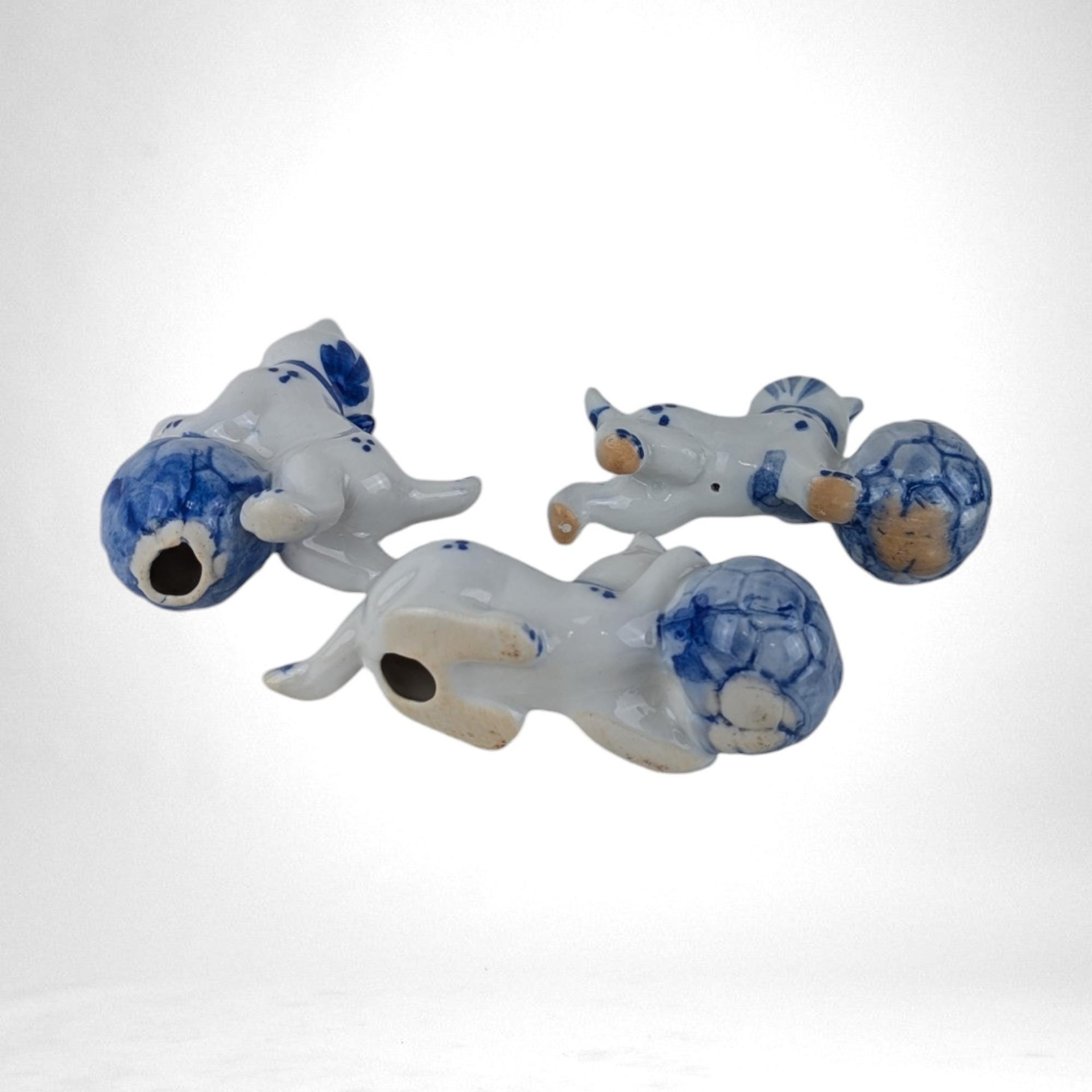 Set of 3 Vintage Porcelain Kittens, Blue and White Cat Figurines,  Ceramic Cat Decor,  Gift for Cat Lover, Home Decor