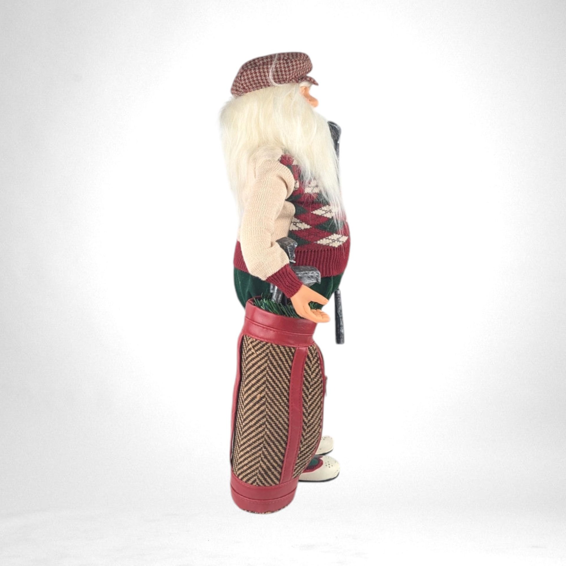 Vintage Golfing Santa Figure, Santa Claus with Argyle Sweater, Christmas Golfer Decoration, Holiday Decor, Unique Santa