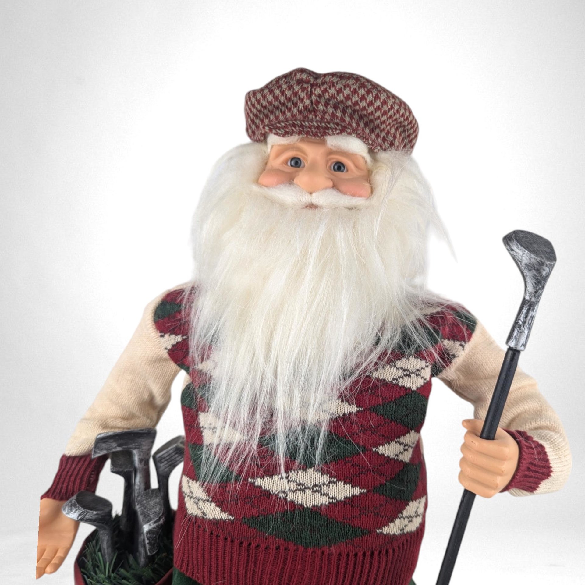 Vintage Golfing Santa Figure, Santa Claus with Argyle Sweater, Christmas Golfer Decoration, Holiday Decor, Unique Santa