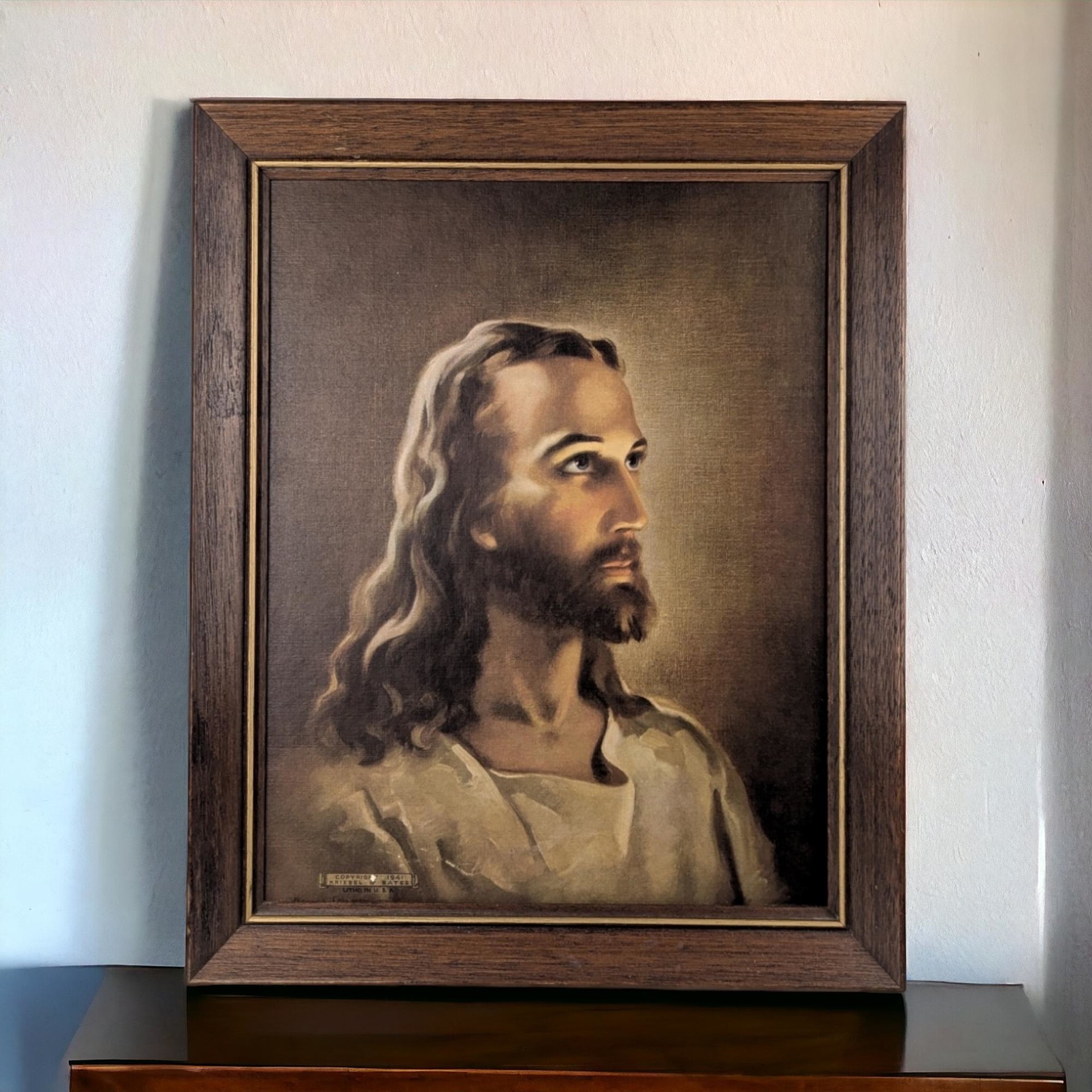 Vintage Warner Sallman "Head of Christ" Framed Print, Kriebel & Bates Religious Art, 1941 Jesus Picture, Wall Decor, 16.5" by 13"