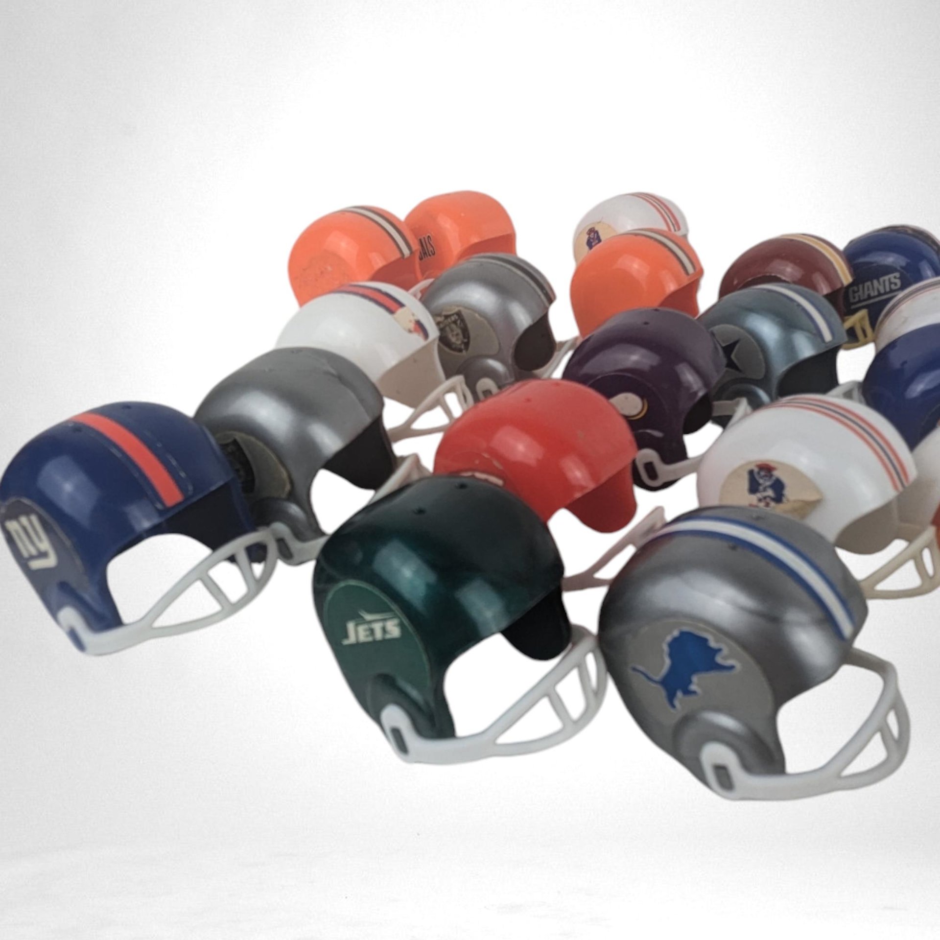 Vintage Vending Machine Mini Football Helmets, Lot of 27, Collectible NFL Sports Memorabilia, Retro Toy Helmets