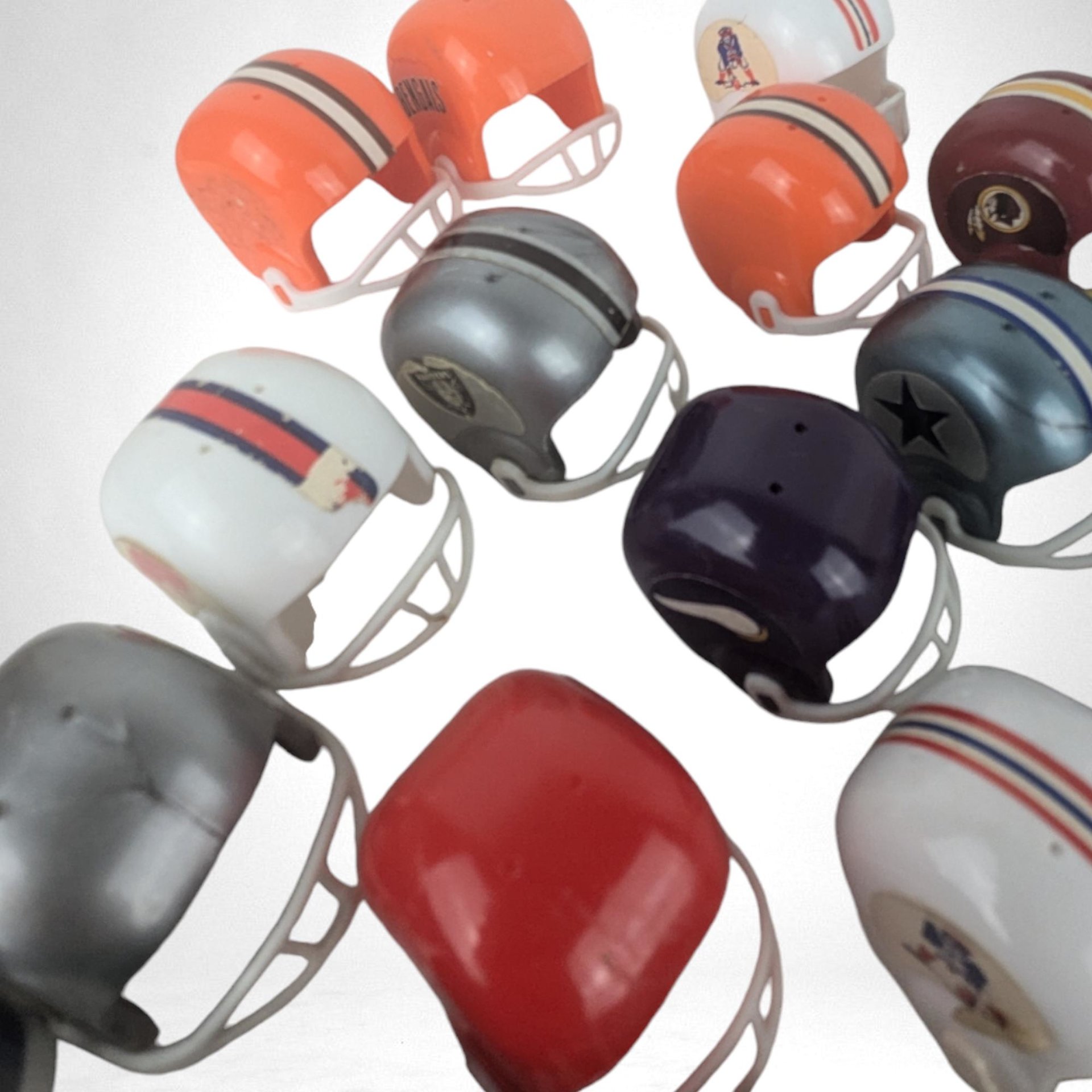 Vintage Vending Machine Mini Football Helmets, Lot of 27, Collectible NFL Sports Memorabilia, Retro Toy Helmets