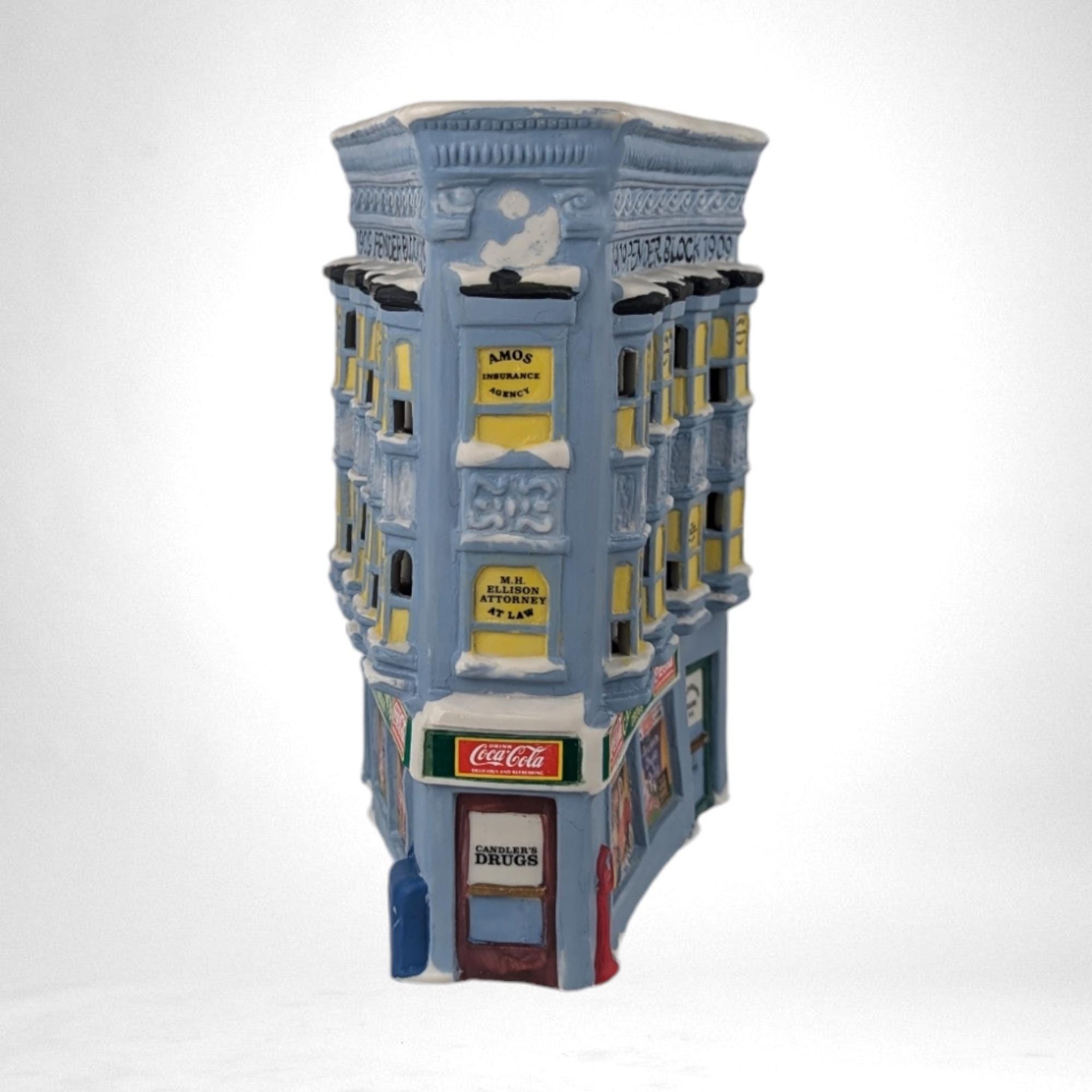 Vintage Coca-Cola Town Square Drug Store Building, Light-Up Christmas Village, 8.5" Ceramic Collectible