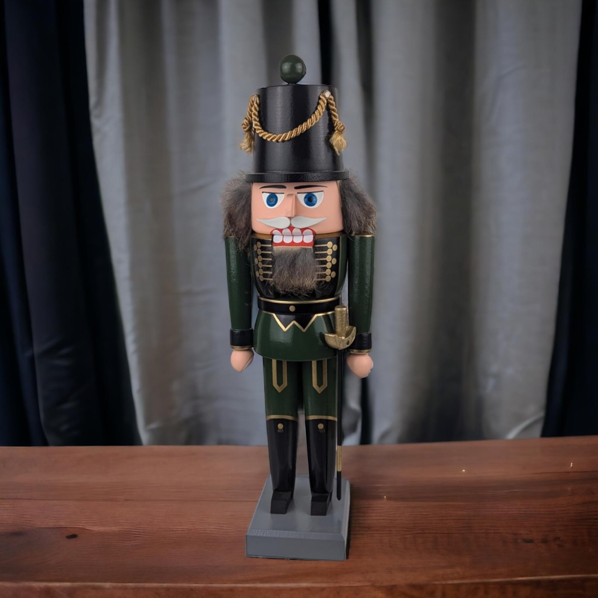 Vintage German Wooden Nutcracker | Green Soldier with Sword | Traditional Christmas Decor | Hand-Painted | Holiday Gift