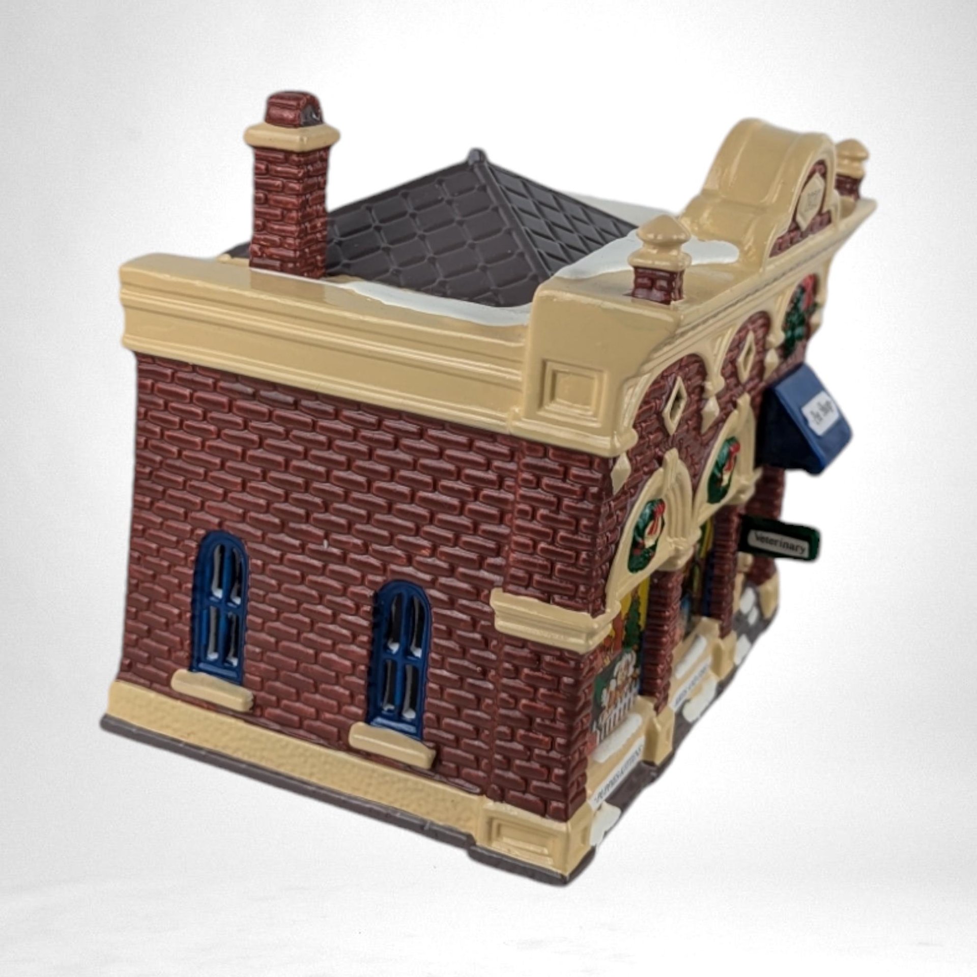 Vintage 1992 Department 56 Snow Village "Village Vet and Pet Shop" - Lighted Ceramic Building - Christmas Village Collectible