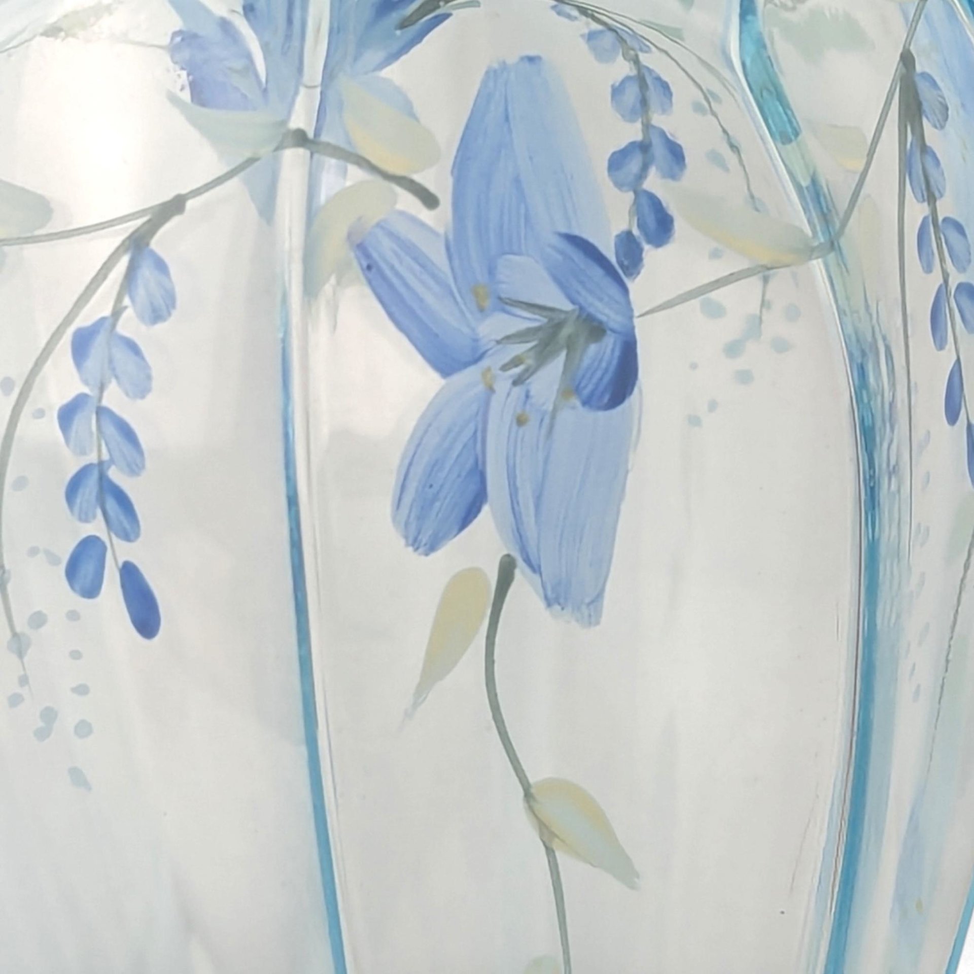 Vintage Fenton Aqua Blue Ruffled Vase, Hand Painted Floral, Victorian Style,  Art Glass, Home Decor, Wedding Gift,  9" Tall