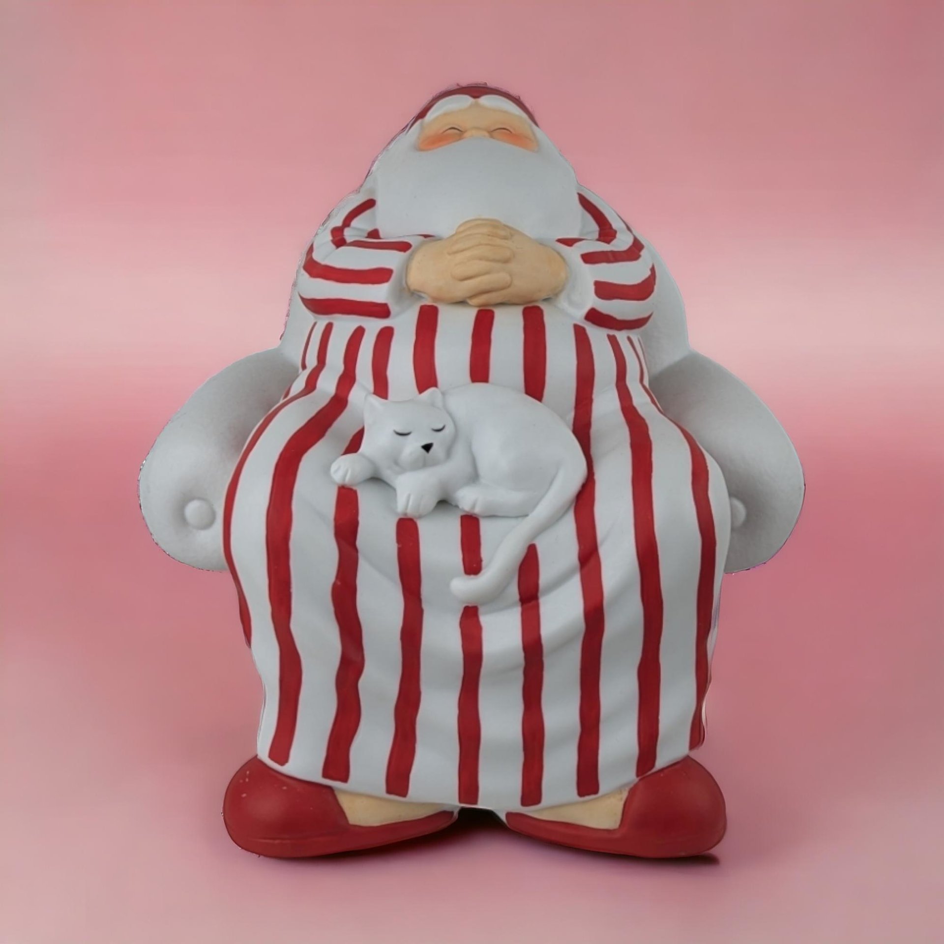 Vintage Dept 56 "Cat Nap" Santa,  Christmas Decor,  Sleeping Santa Figurine,  Holiday Decor,  Collectible Santa,  Cat Lover Gift