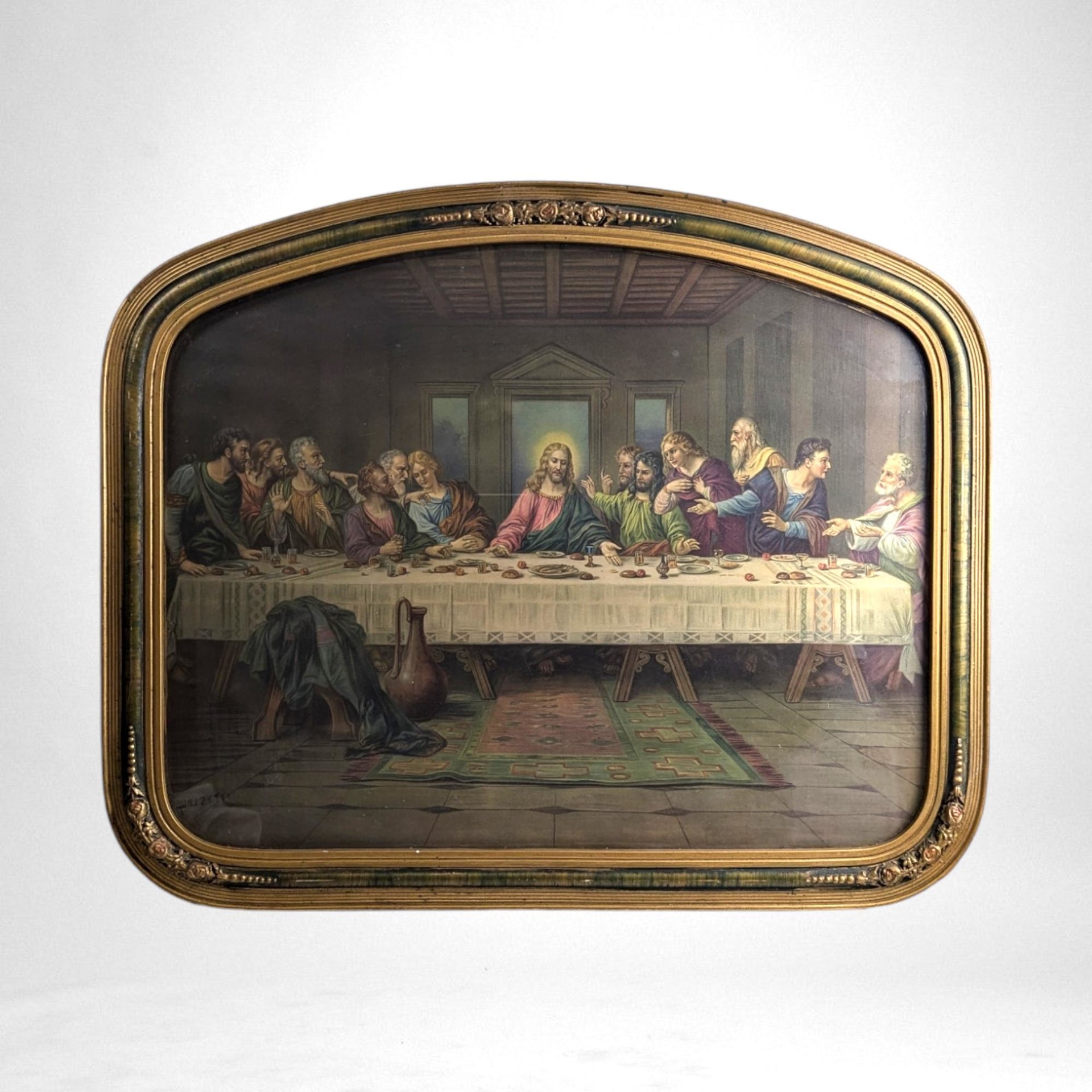 Vintage Bronozetti Last Supper Framed Print,  Religious Wall Art,  Christian Decor,  Vintage Home Decor,  Dining Room Art, 18.5x22.5"