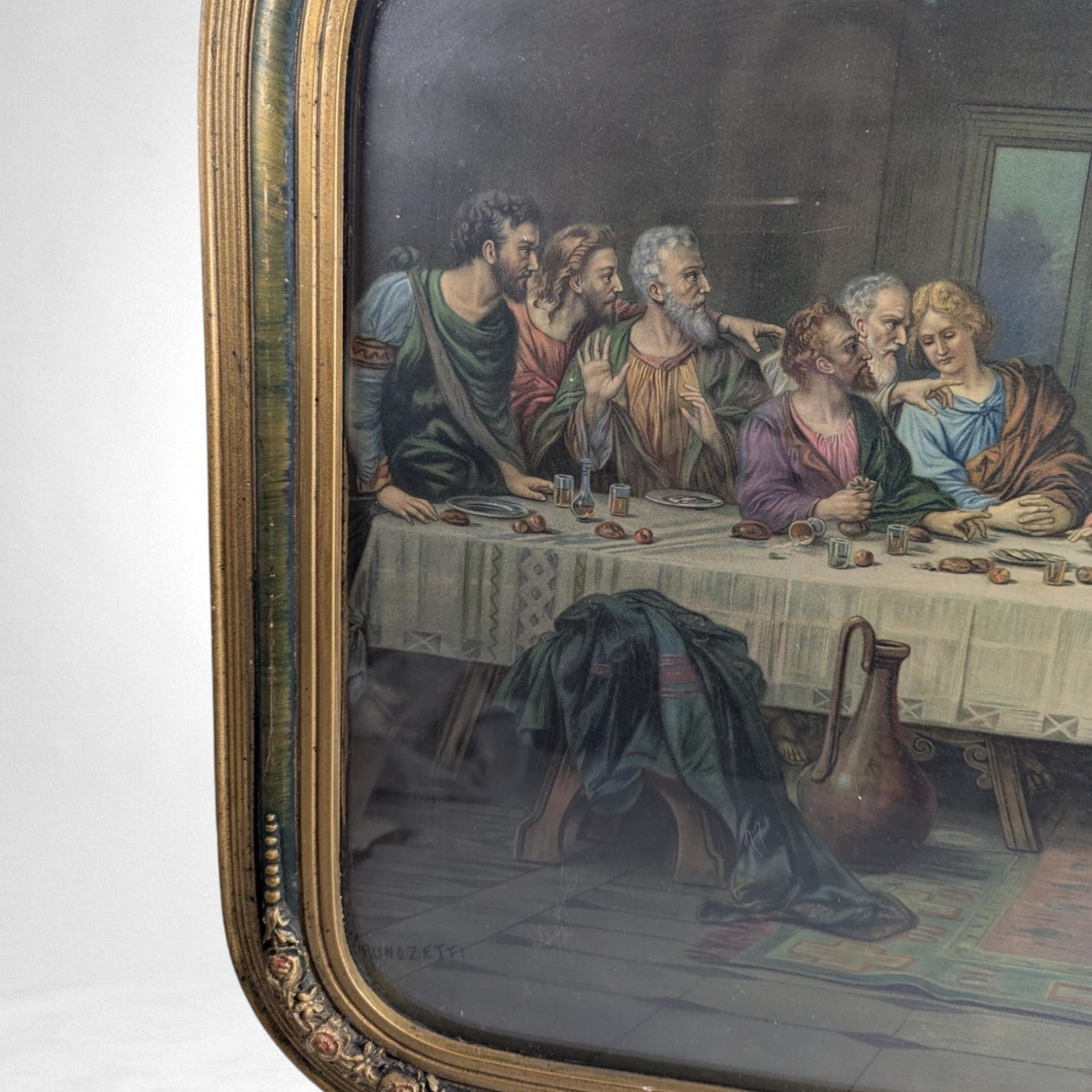 Vintage Bronozetti Last Supper Framed Print,  Religious Wall Art,  Christian Decor,  Vintage Home Decor,  Dining Room Art, 18.5x22.5"