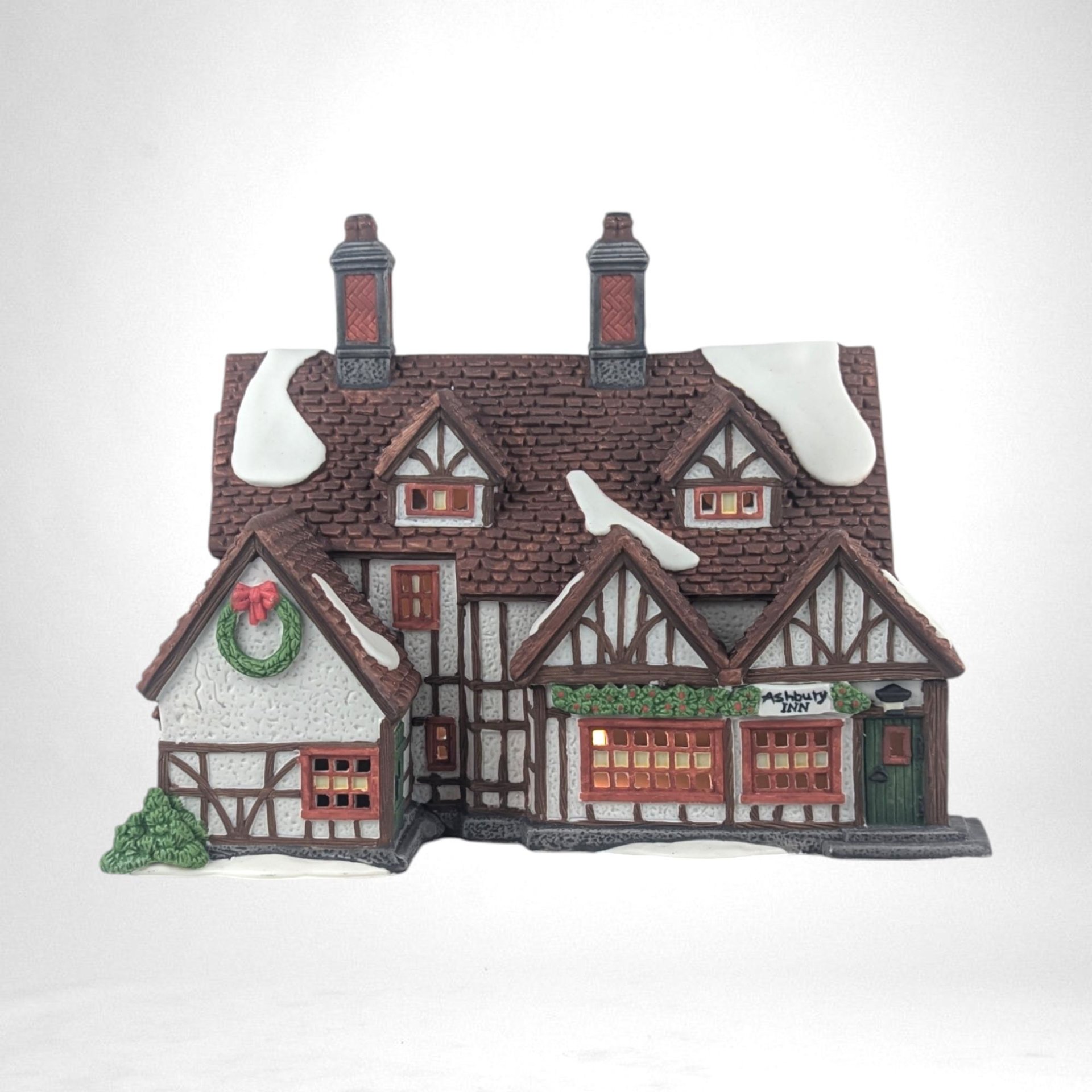Vintage 1991 Dept 56 Dickens' Village "Ashbury Inn" |  Lighted Porcelain House | Christmas Village Collectible | Holiday Decor