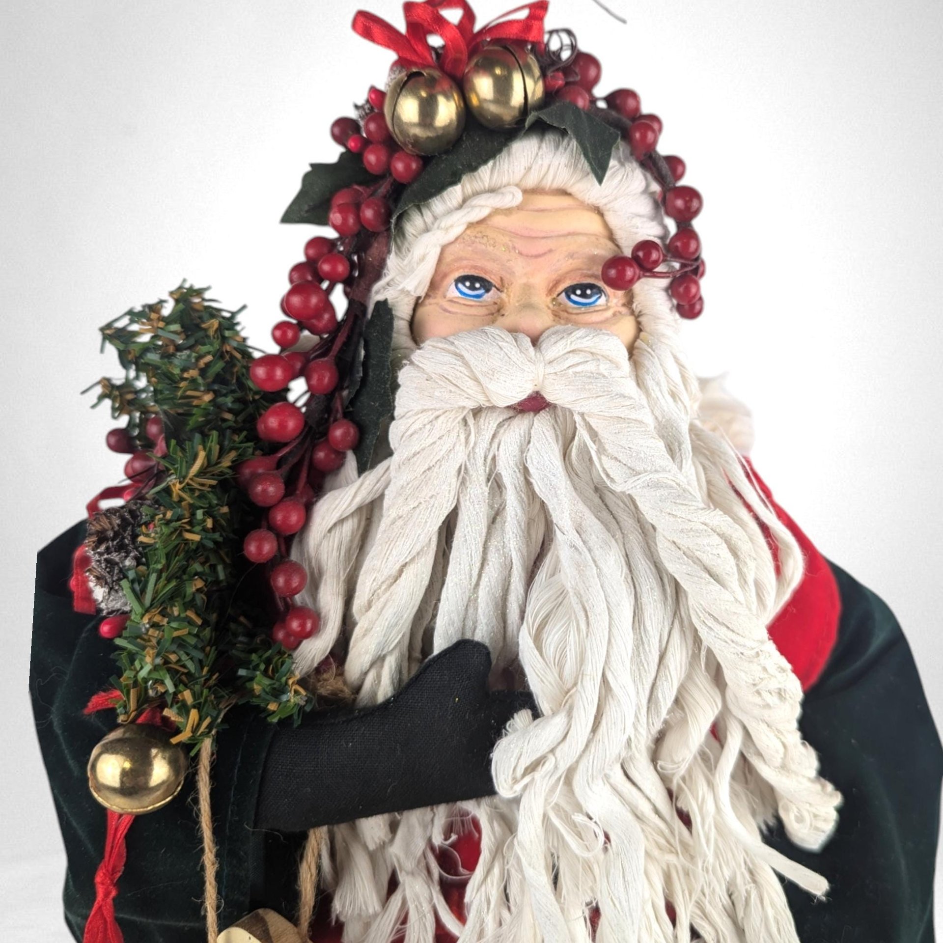 Vintage Santa Tree Topper, Red & Black Santa Claus Figure, Christmas Tree Decor, Holiday Decoration, Unique Santa with Duck