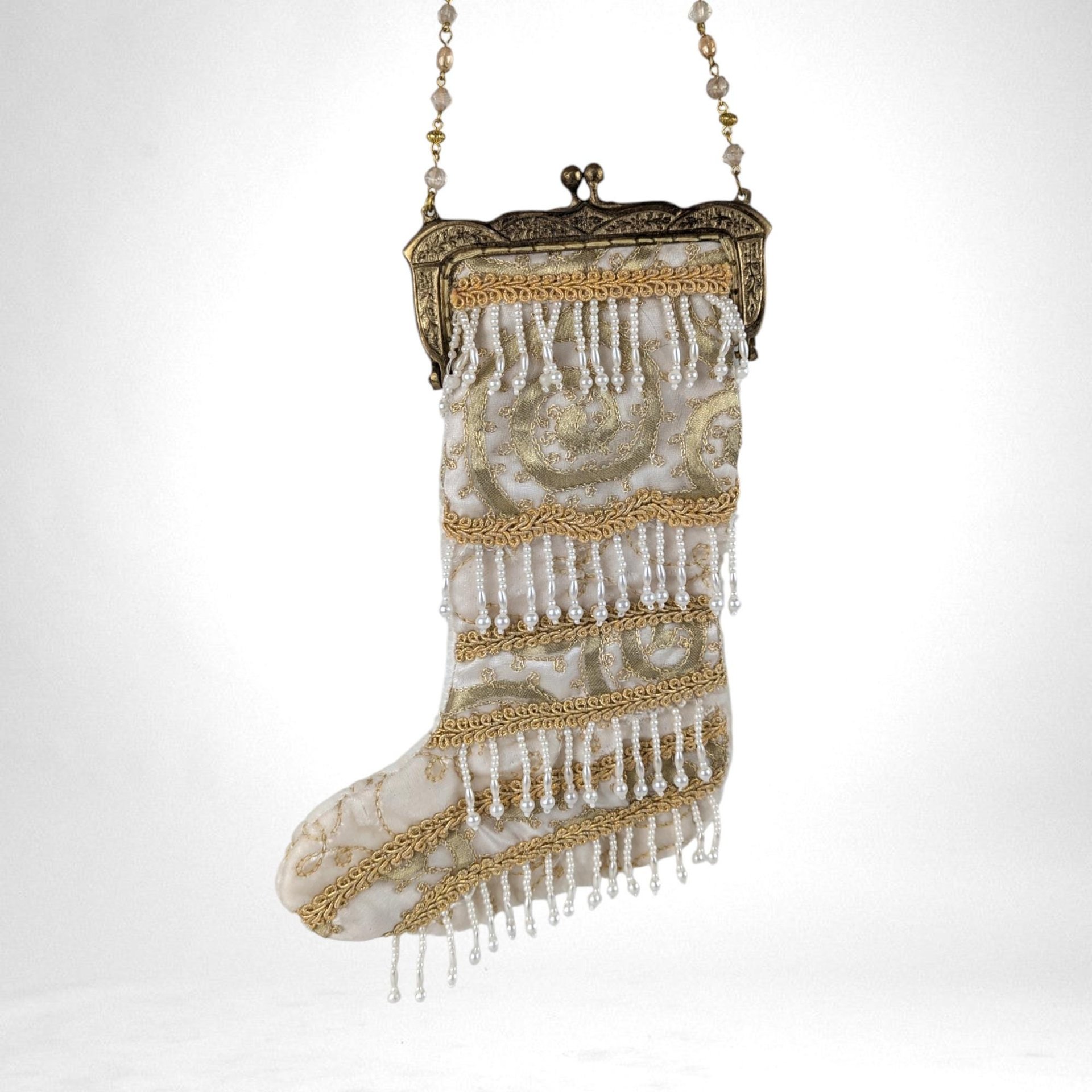 Vintage Mark Roberts Stocking Shaped Bag, Beaded Evening Bag,  Christmas Purse, Holiday Bag,  Unique Gift for Her