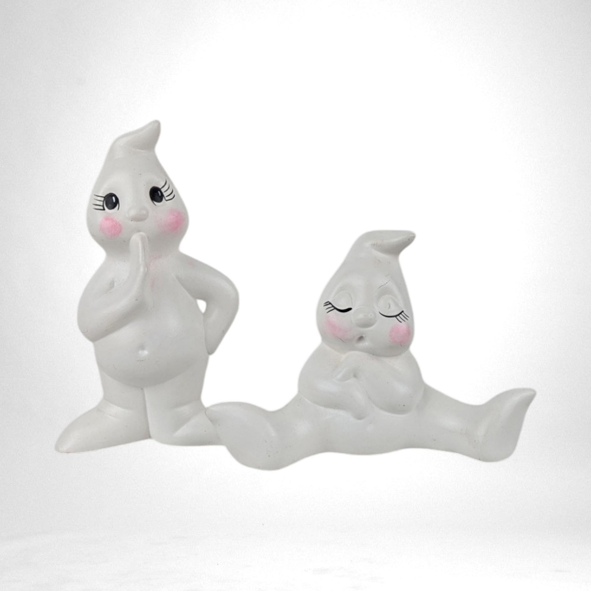 Vintage Ceramic Ghost Figurines - Pair of Ghosts - Halloween Decor - Spooky Cute Ghosts - Halloween Decorations
