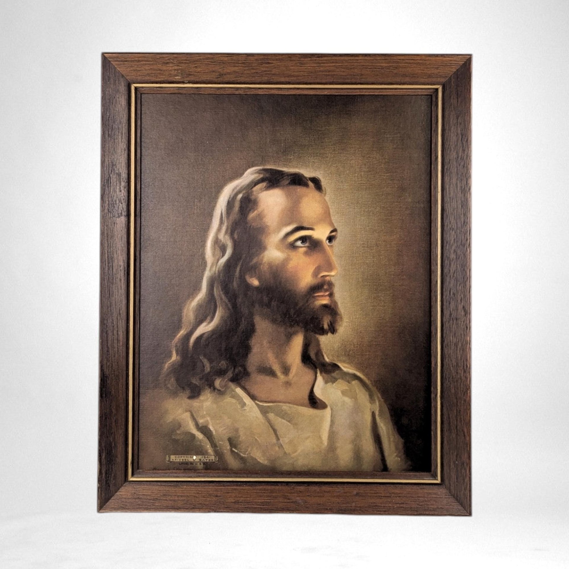 Vintage Warner Sallman "Head of Christ" Framed Print, Kriebel & Bates Religious Art, 1941 Jesus Picture, Wall Decor, 16.5" by 13"