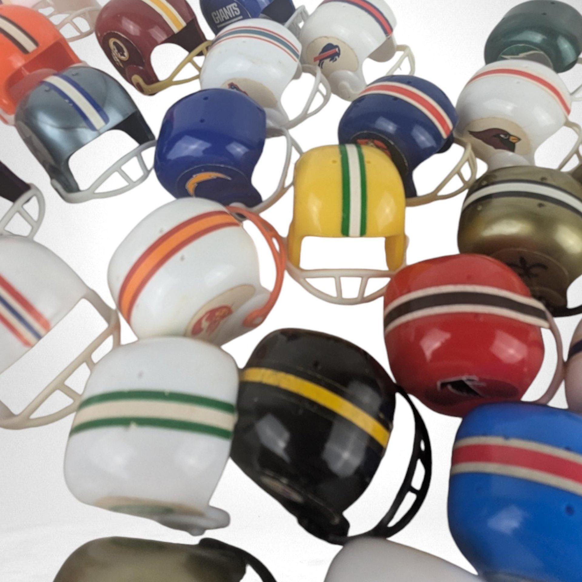 Vintage Vending Machine Mini Football Helmets, Lot of 27, Collectible NFL Sports Memorabilia, Retro Toy Helmets