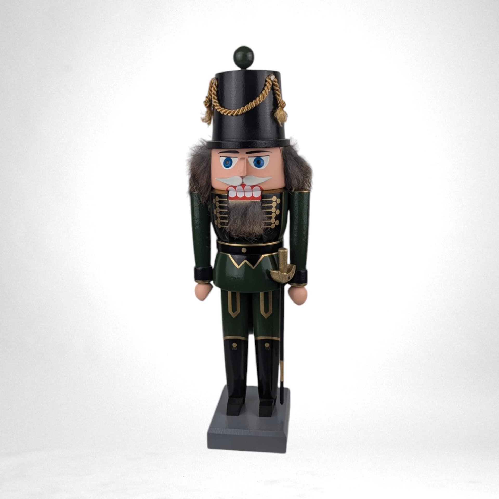 Vintage German Wooden Nutcracker | Green Soldier with Sword | Traditional Christmas Decor | Hand-Painted | Holiday Gift